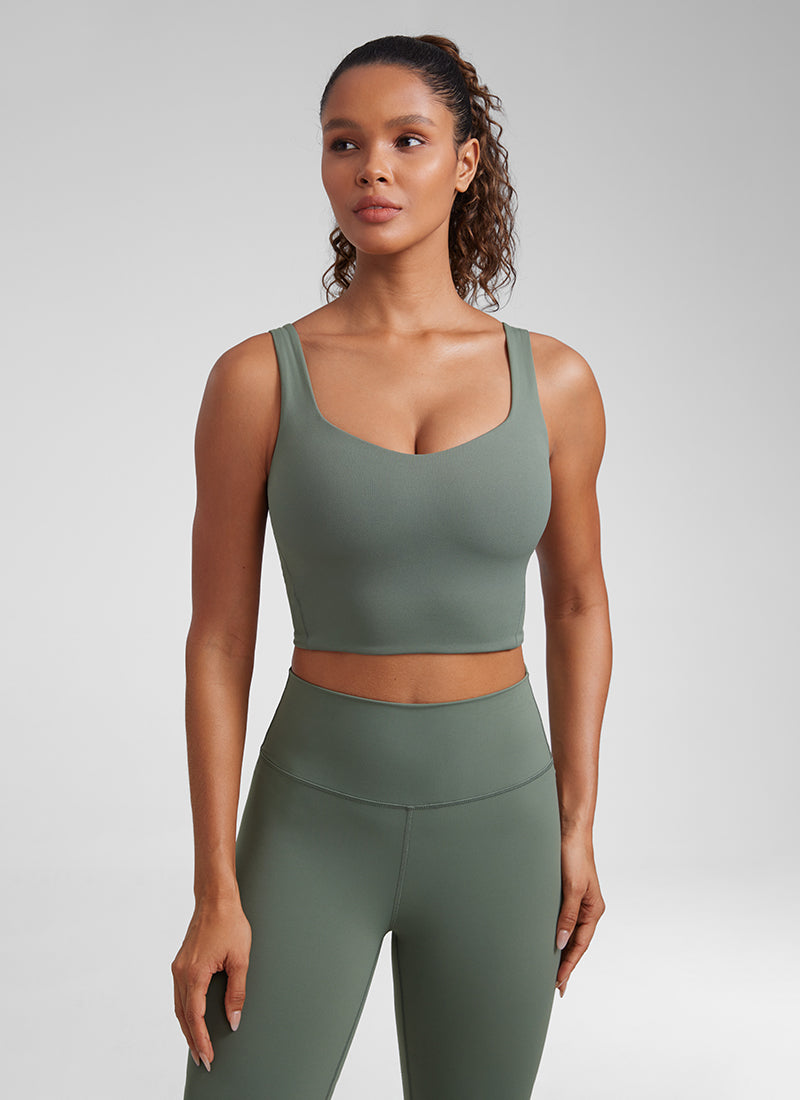 CRZ YOGA  Butterluxe Sujetador de Copa para Mujer con Cuello en V Salvia gris