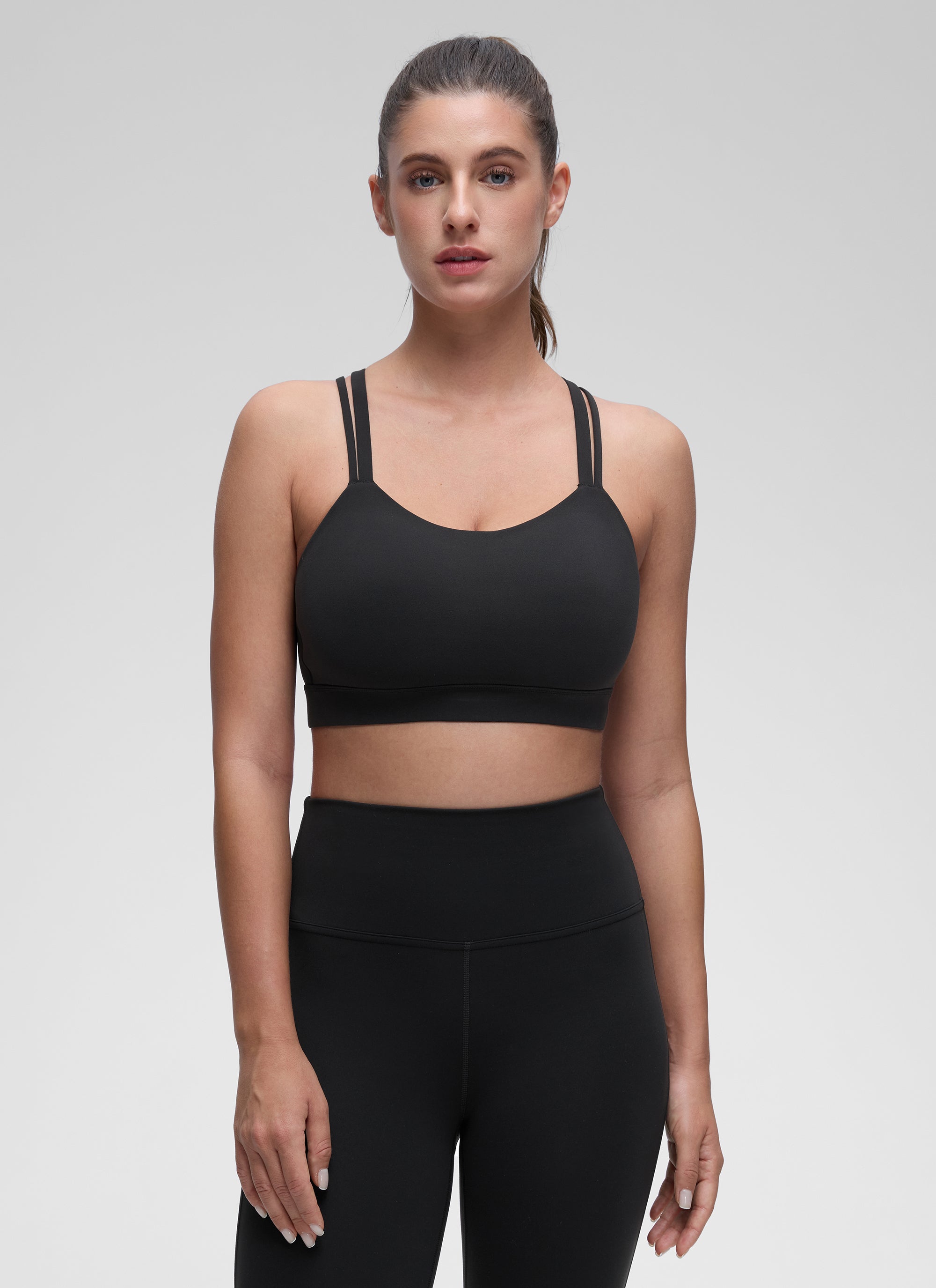 CRZ YOGA Mujer Yoga Soporte Ligero Moldeado Escote en U Doble Tirante Negro