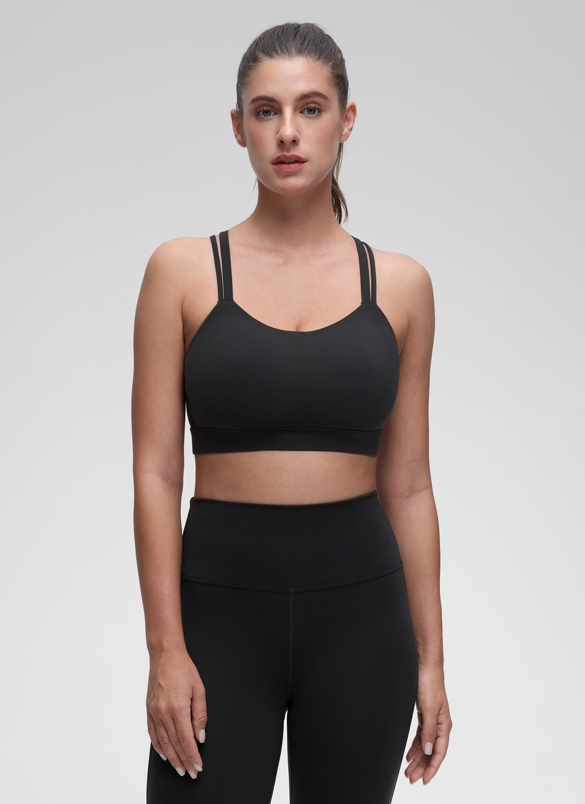CRZ YOGA Mujer Yoga Soporte Ligero Moldeado Escote en U Doble Tirante Negro