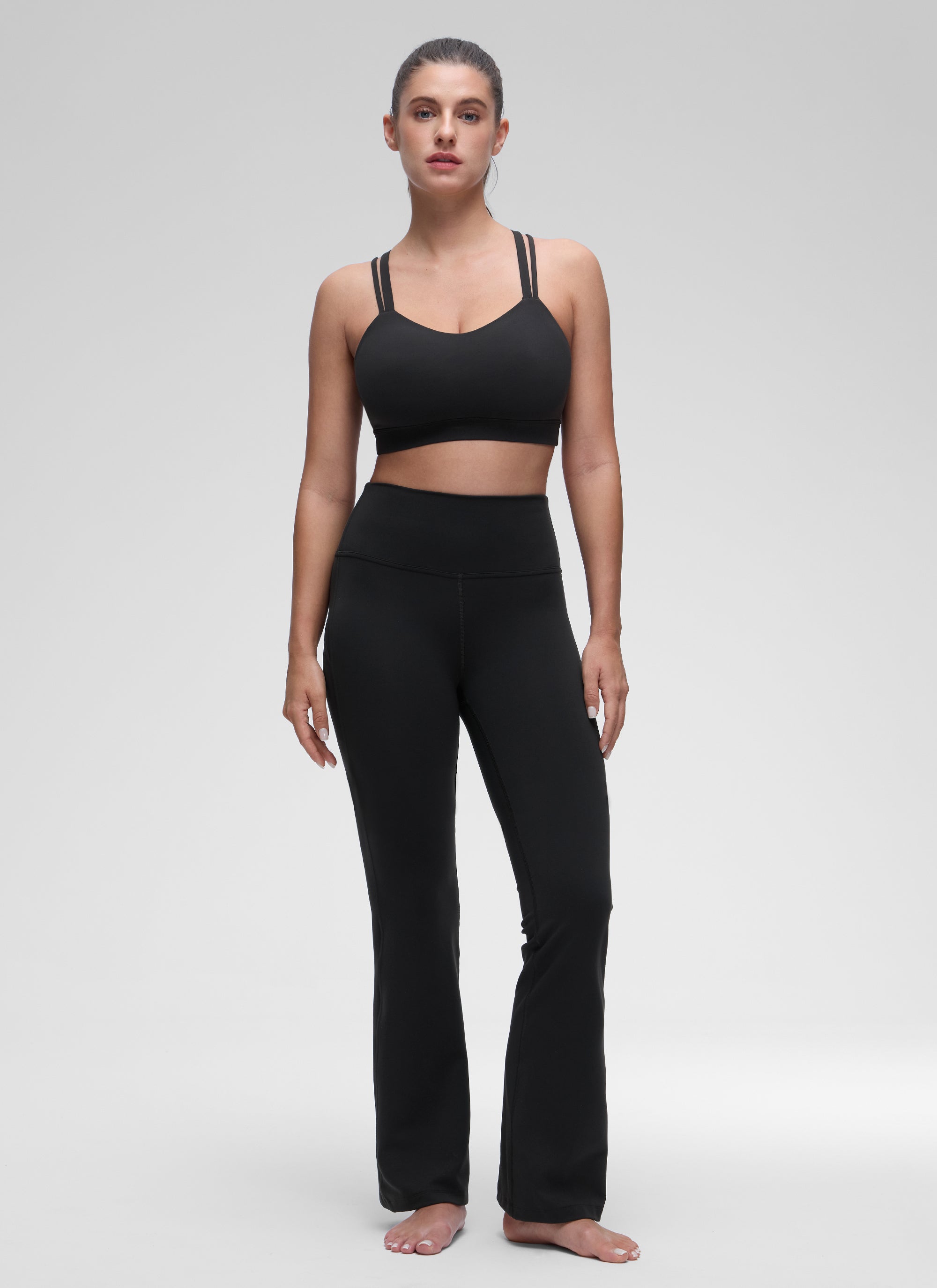 CRZ YOGA Mujer Yoga Soporte Ligero Moldeado Escote en U Doble Tirante Negro