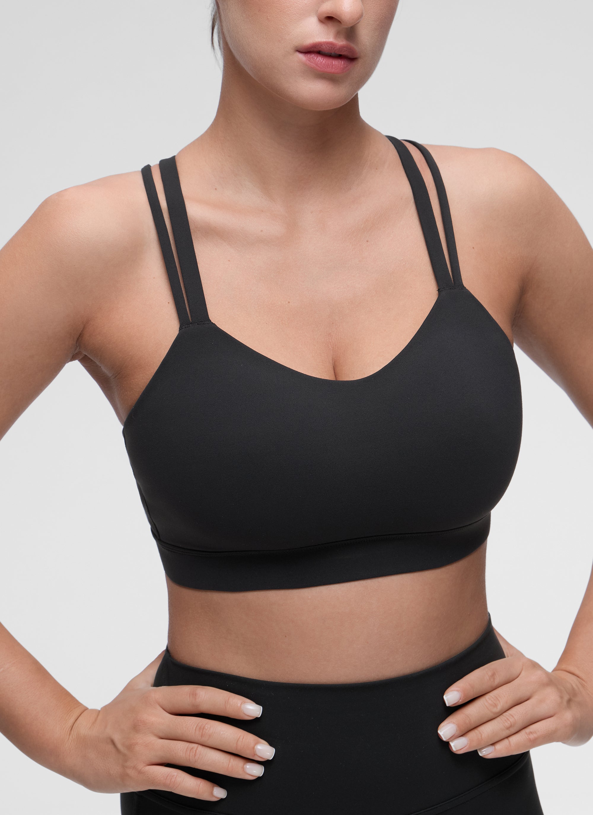CRZ YOGA Mujer Yoga Soporte Ligero Moldeado Escote en U Doble Tirante Negro