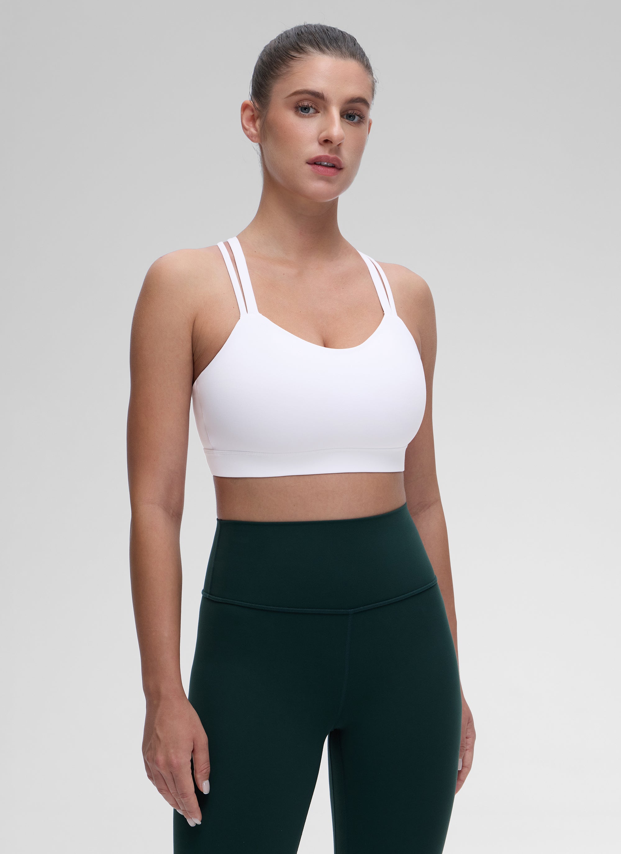 CRZ YOGA Mujer Yoga Soporte Ligero Moldeado Escote en U Doble Tirante blanco