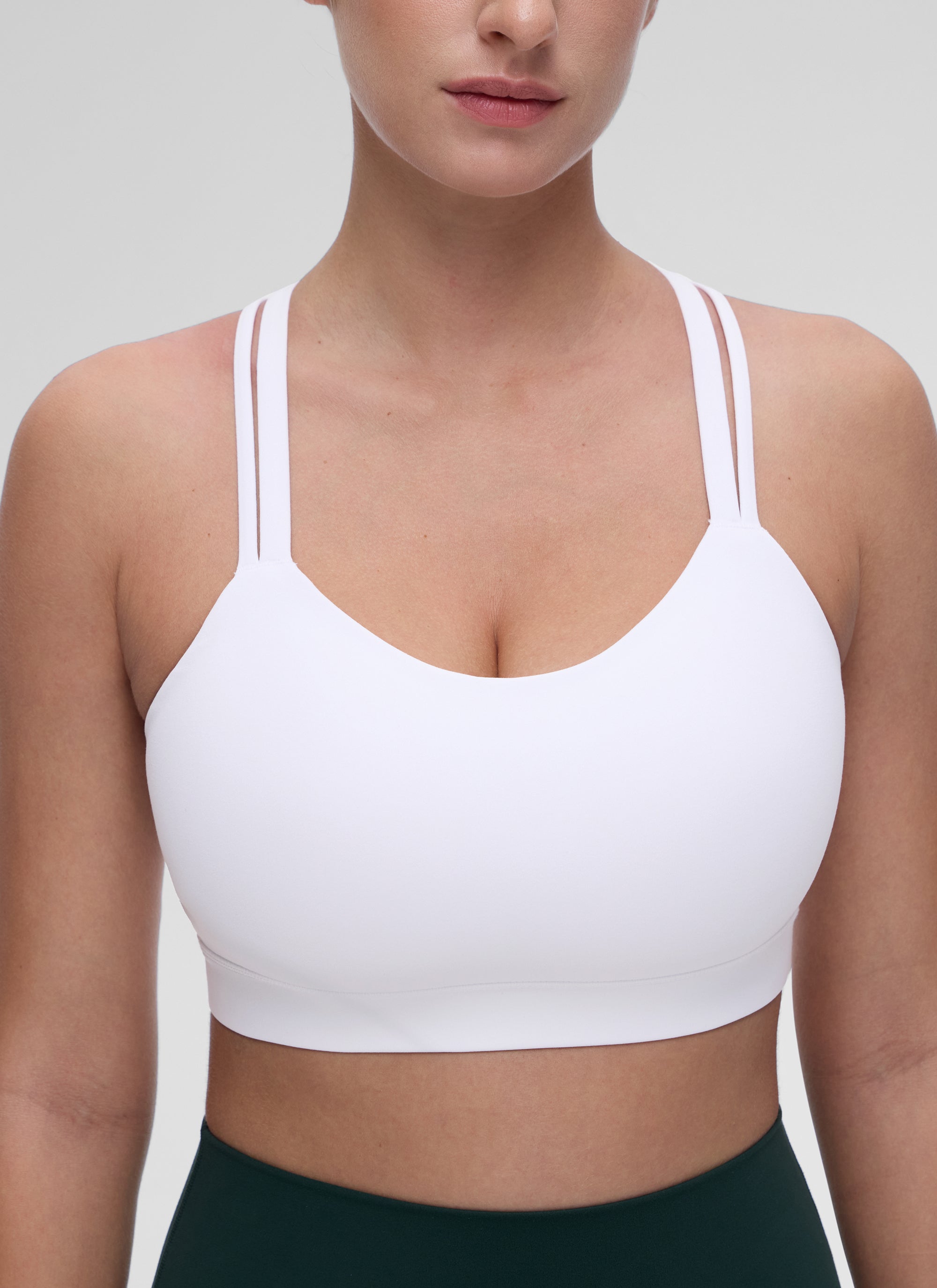 CRZ YOGA Mujer Yoga Soporte Ligero Moldeado Escote en U Doble Tirante blanco