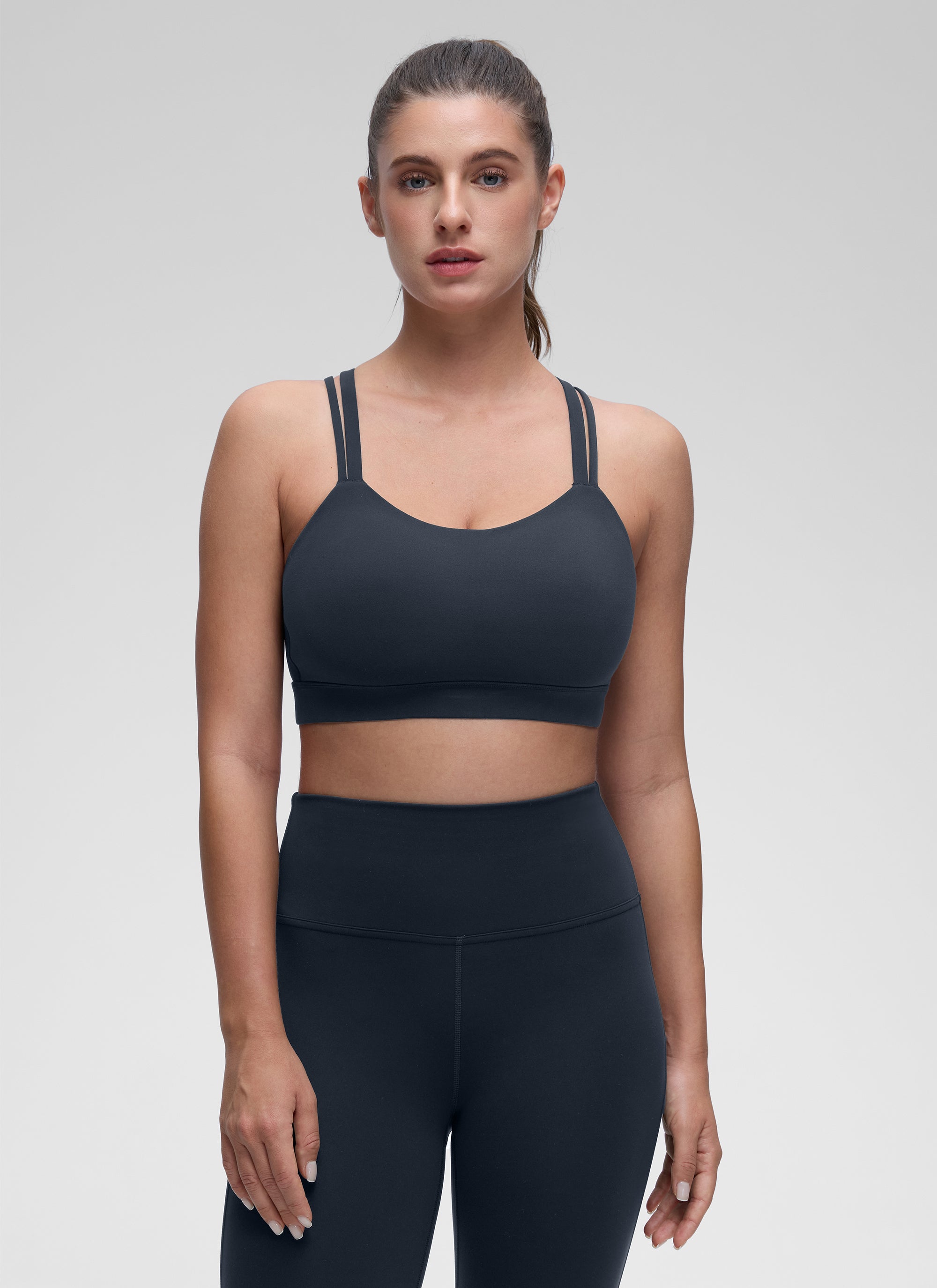 CRZ YOGA Mujer Yoga Soporte Ligero Moldeado Escote en U Doble Tirante True Navy