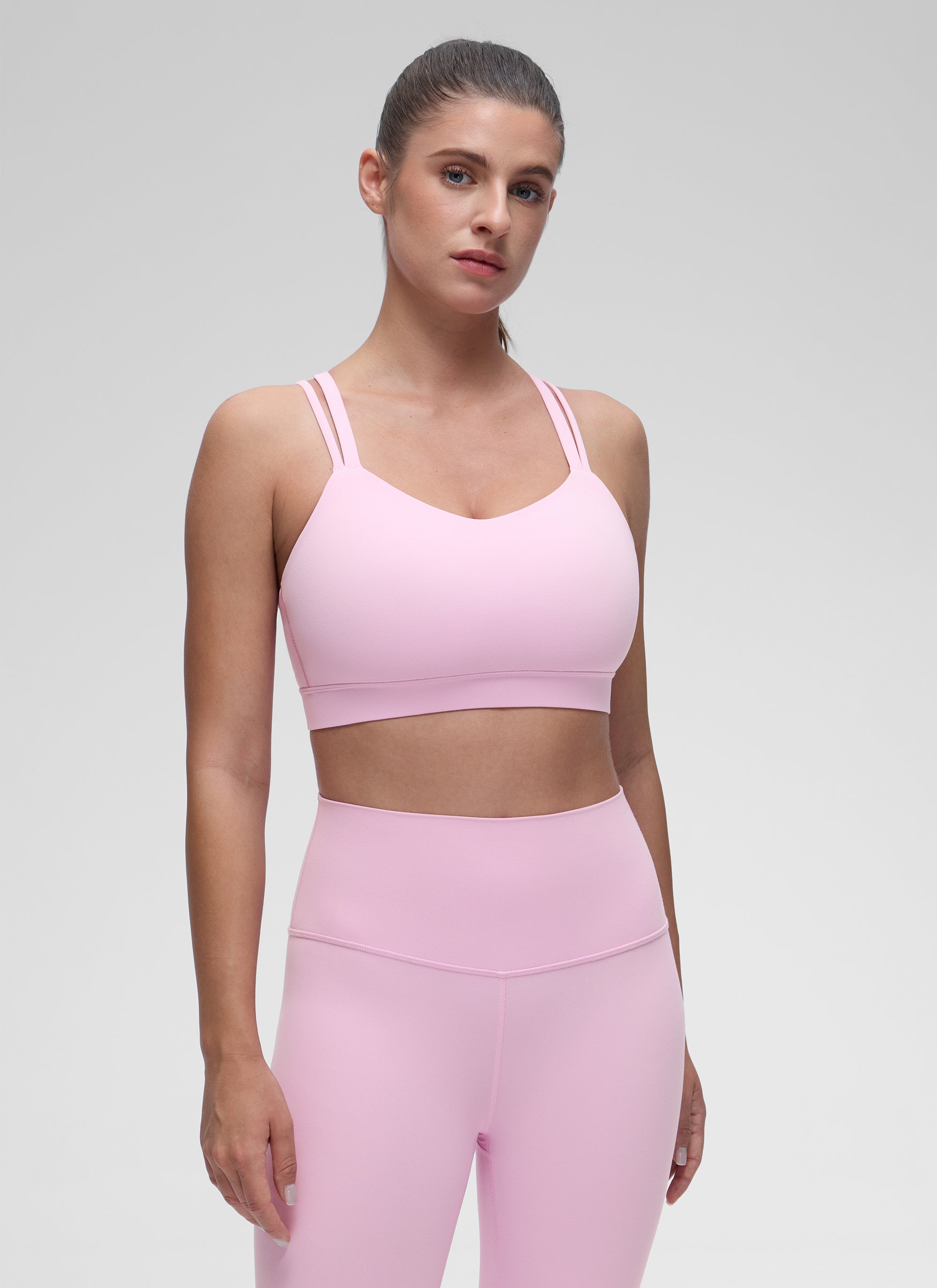 CRZ YOGA Mujer Yoga Soporte Ligero Moldeado Escote en U Doble Tirante Vita Rosa