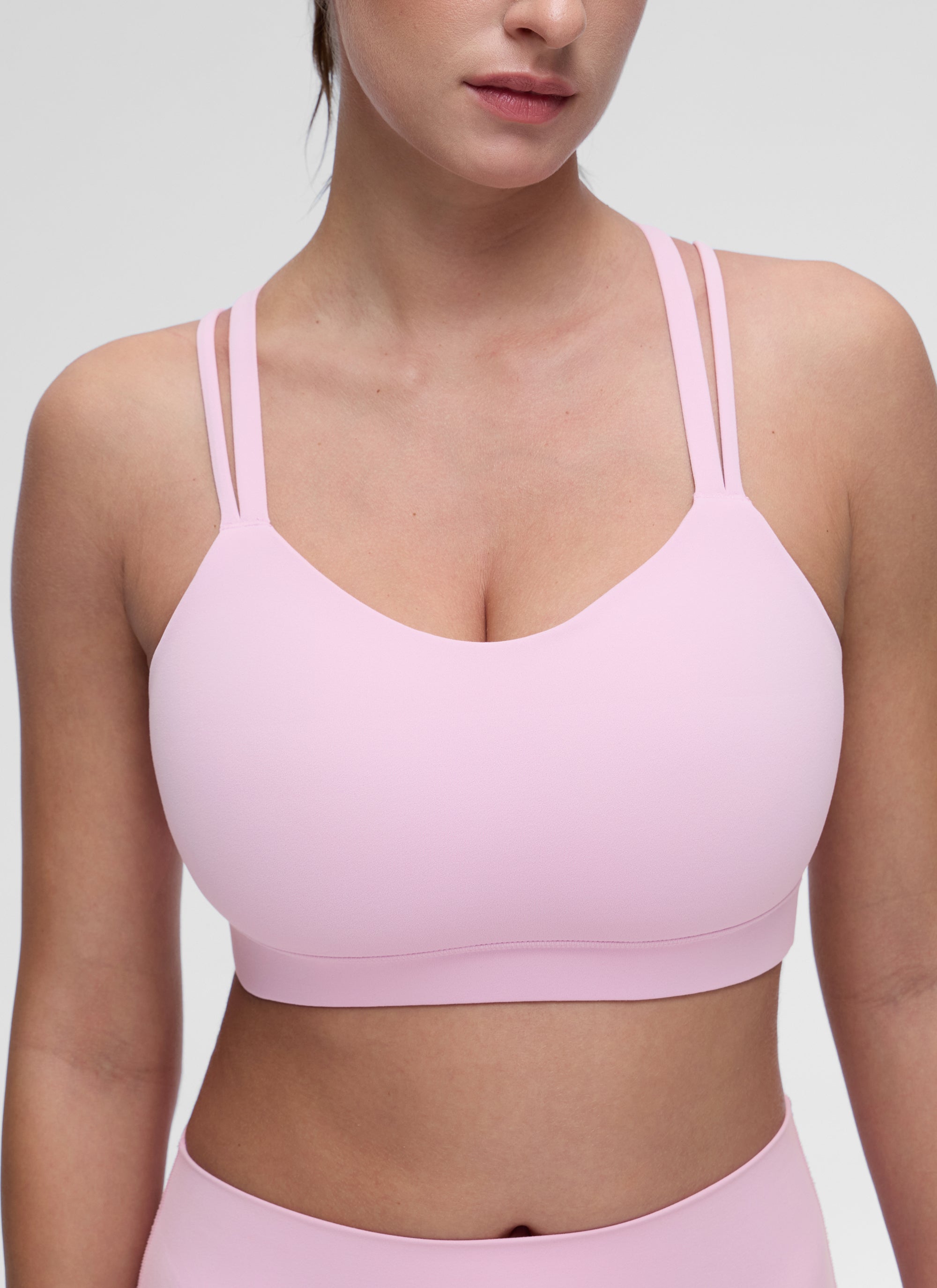 CRZ YOGA Mujer Yoga Soporte Ligero Moldeado Escote en U Doble Tirante Vita Rosa