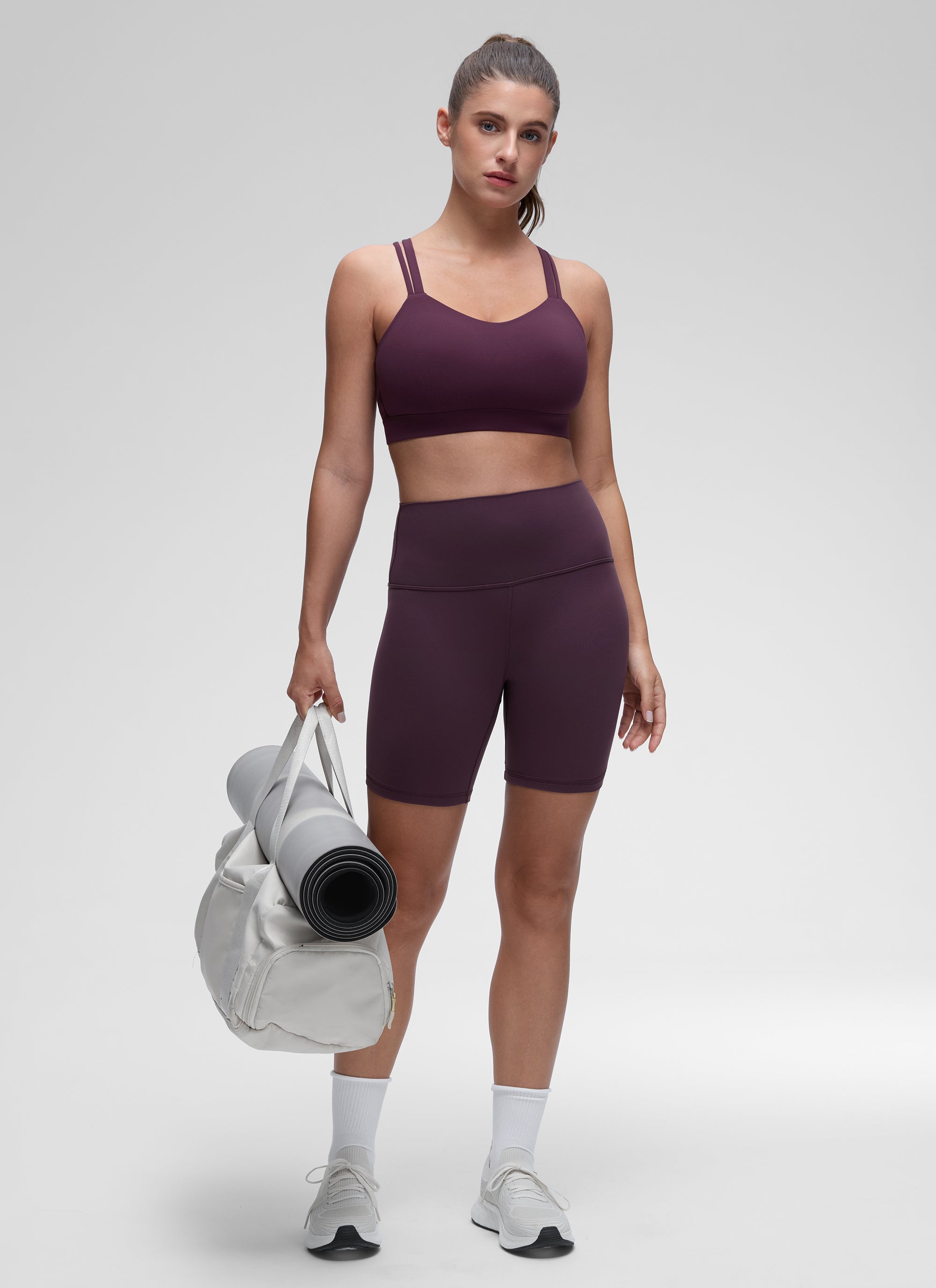 CRZ YOGA Mujer Yoga Soporte Ligero Moldeado Escote en U Doble Tirante Deep Purple