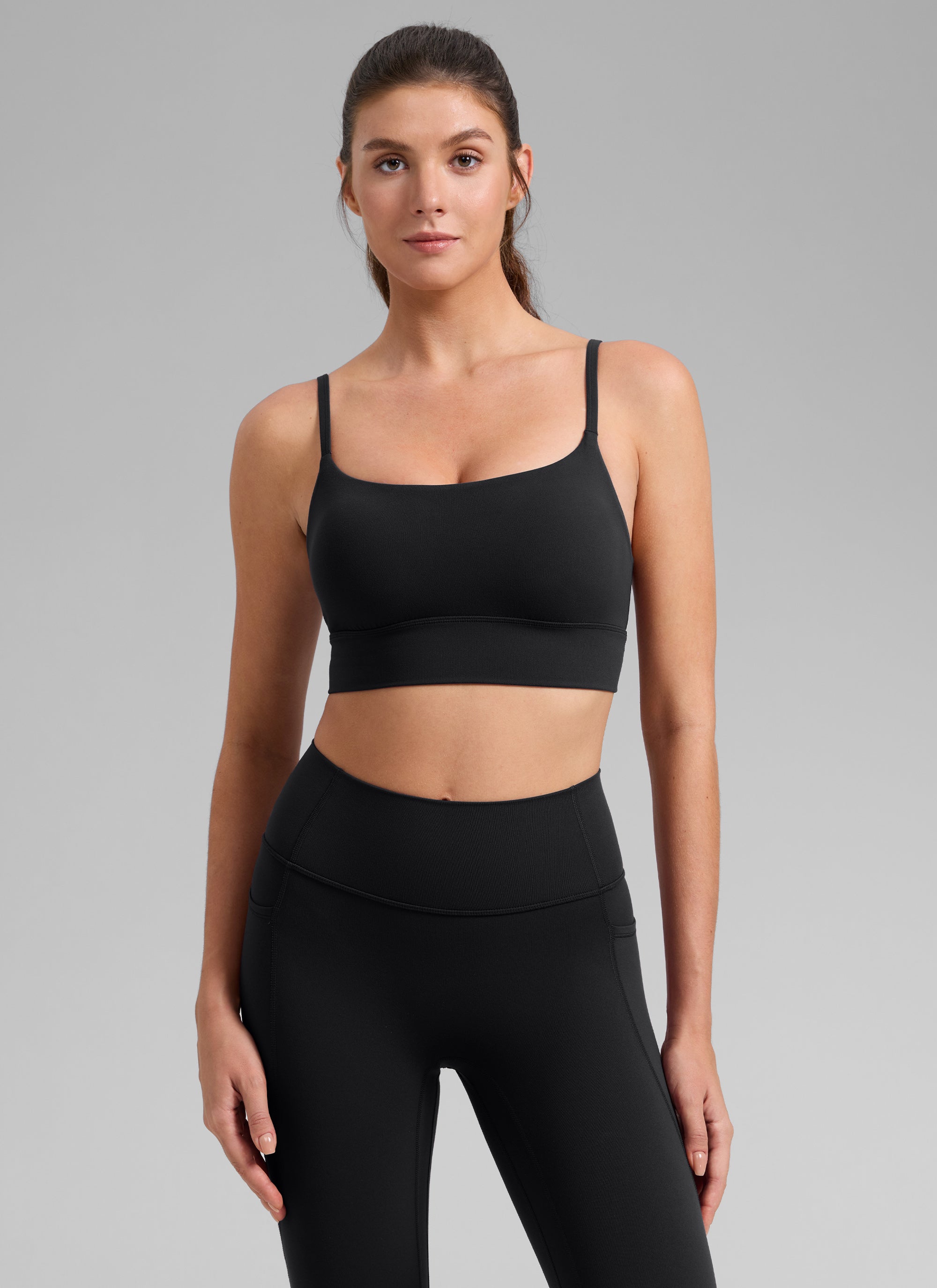 CRZ YOGA Mujer Butterlift Yoga Longline Bra con Almohadillas Negro