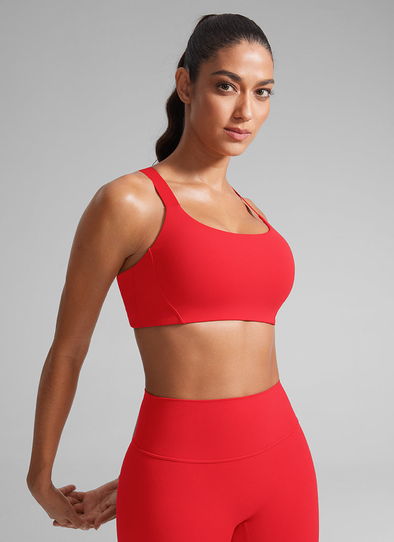 CRZ YOGA Butterlift Sujetadores con Tirantes ajustables y Cuello Redondo para Mujer Rojo Profundo
