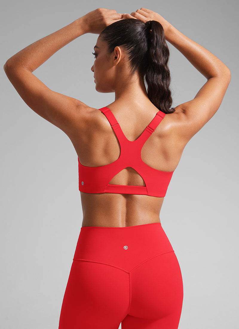 CRZ YOGA Butterlift Sujetadores con Tirantes ajustables y Cuello Redondo para Mujer Rojo Profundo