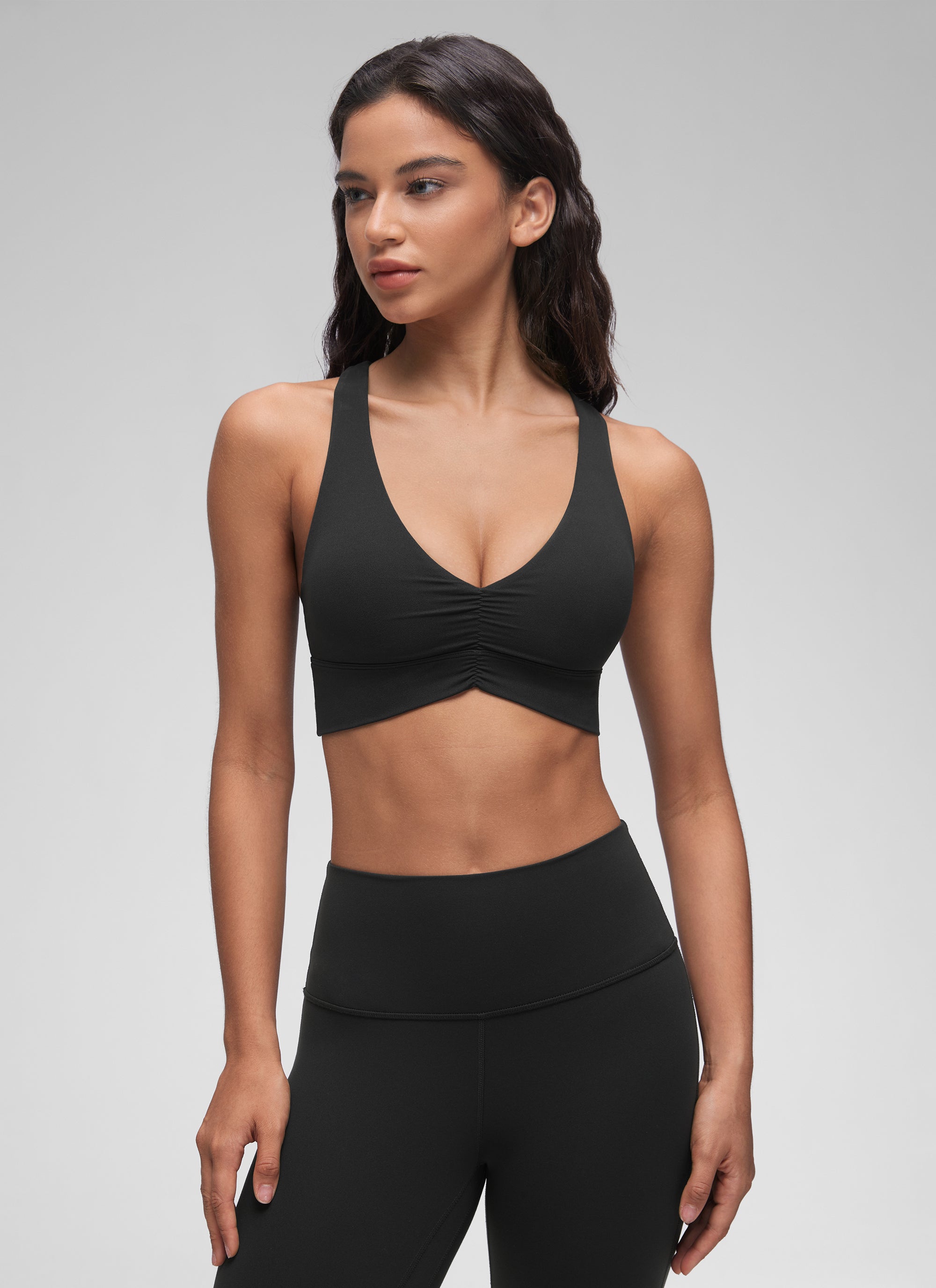 CRZ YOGA Mujer Sujetador Butterluxe Soporte Ligero con Detalle en V Negro