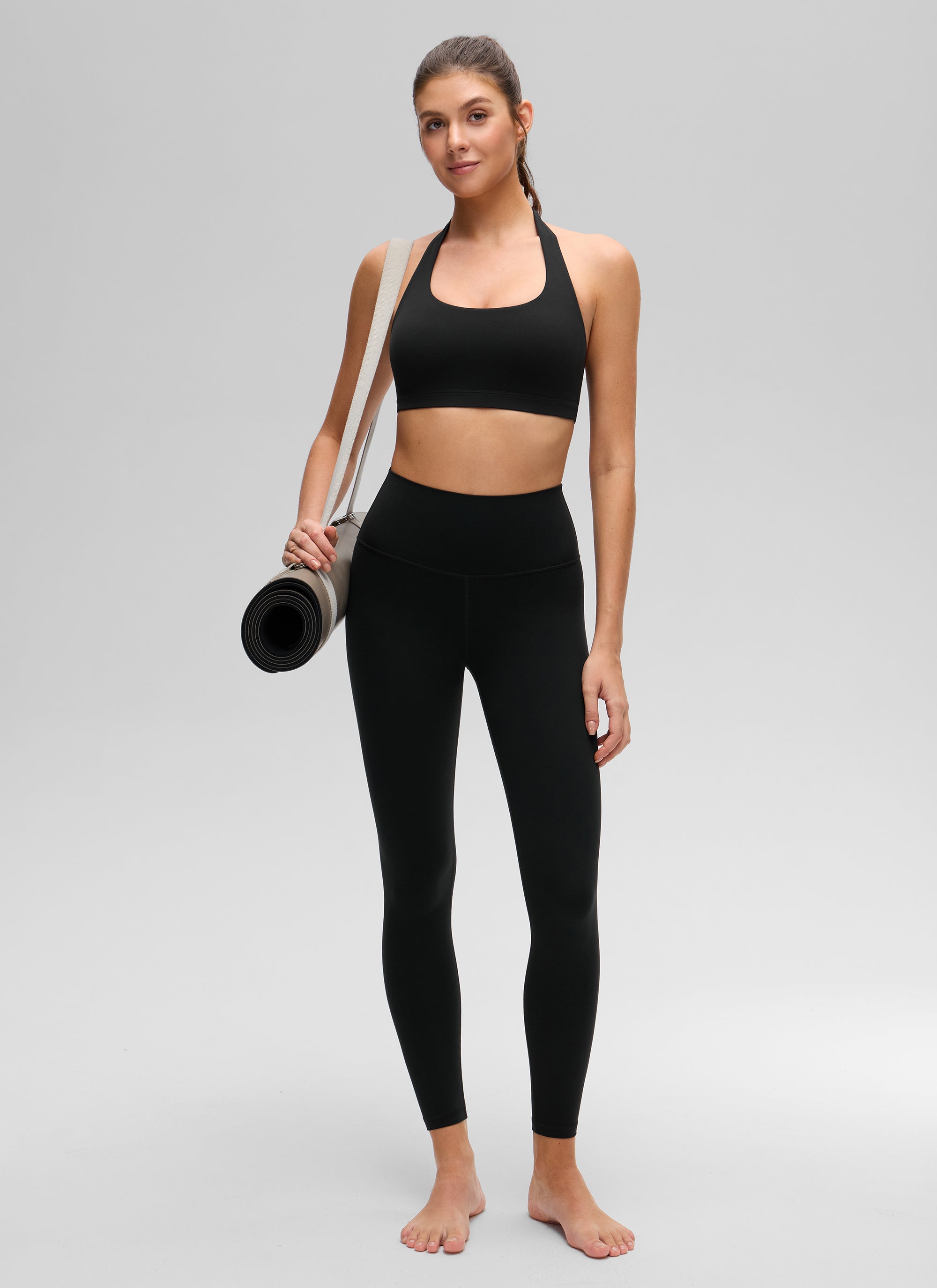 CRZ YOGA Mujer Sujetador Halter Espalda Abierta Negro
