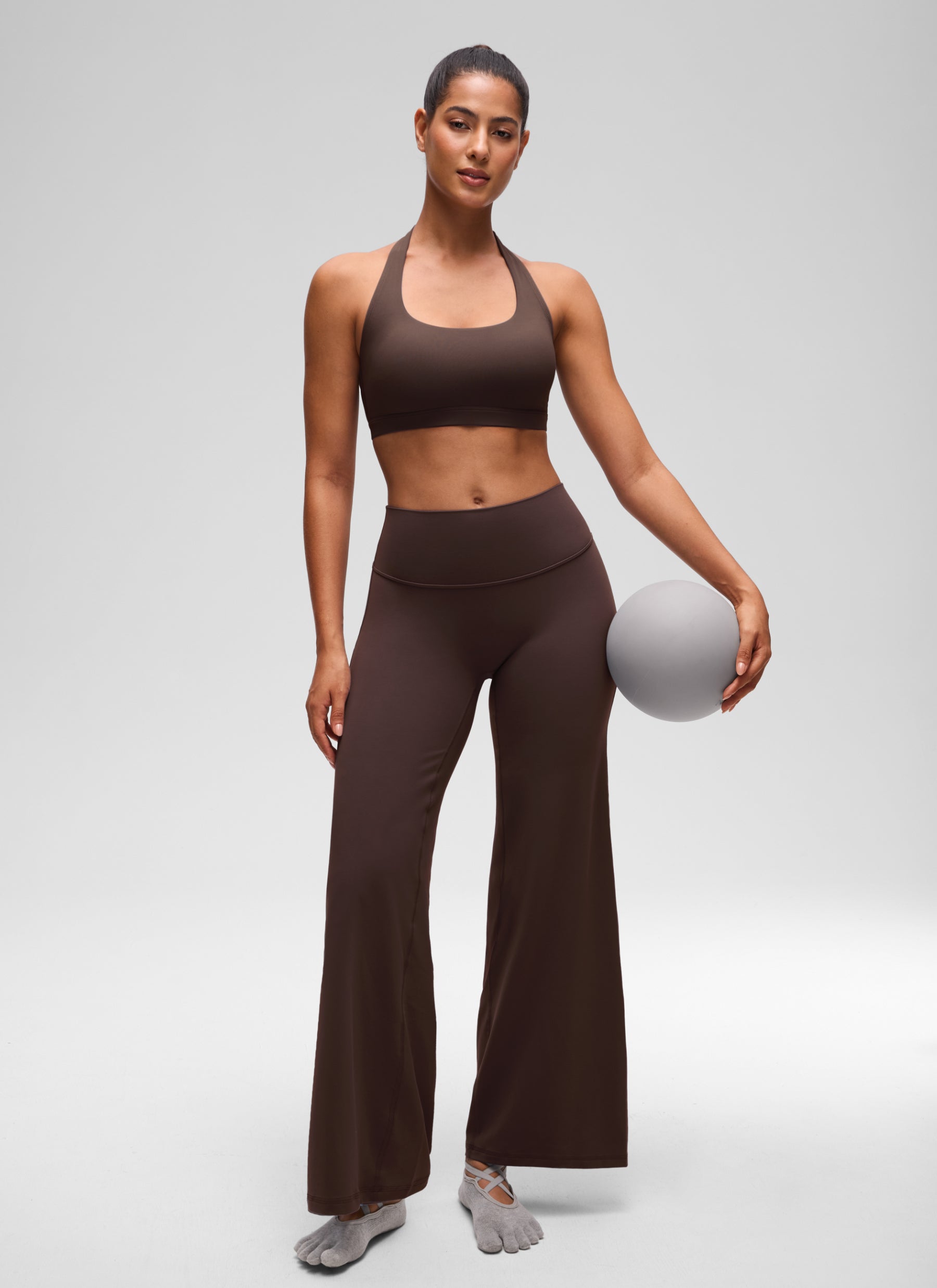 CRZ YOGA Mujer Sujetador Halter Espalda Abierta Marrón Fudge Caliente