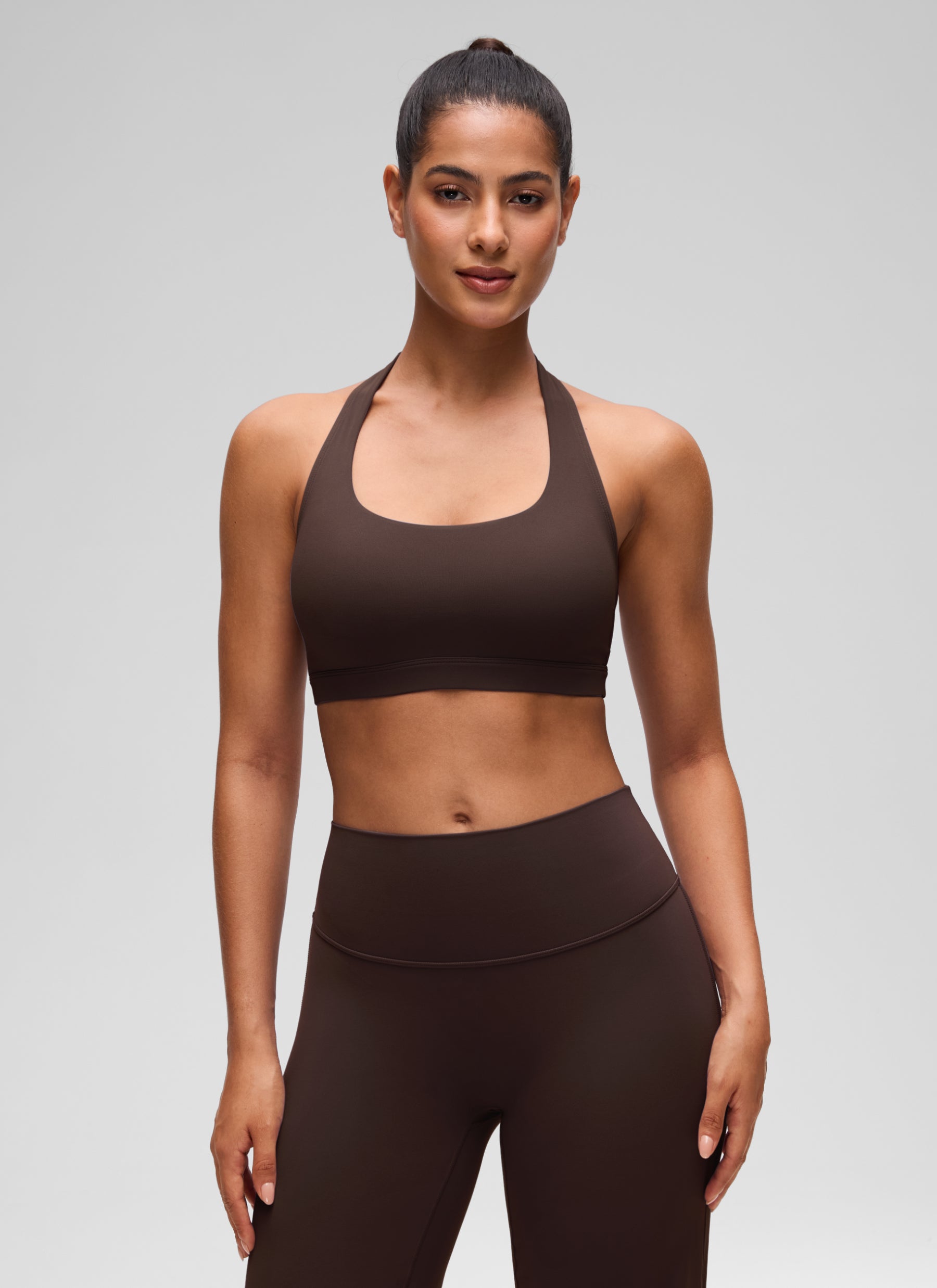 CRZ YOGA Mujer Sujetador Halter Espalda Abierta Marrón Fudge Caliente