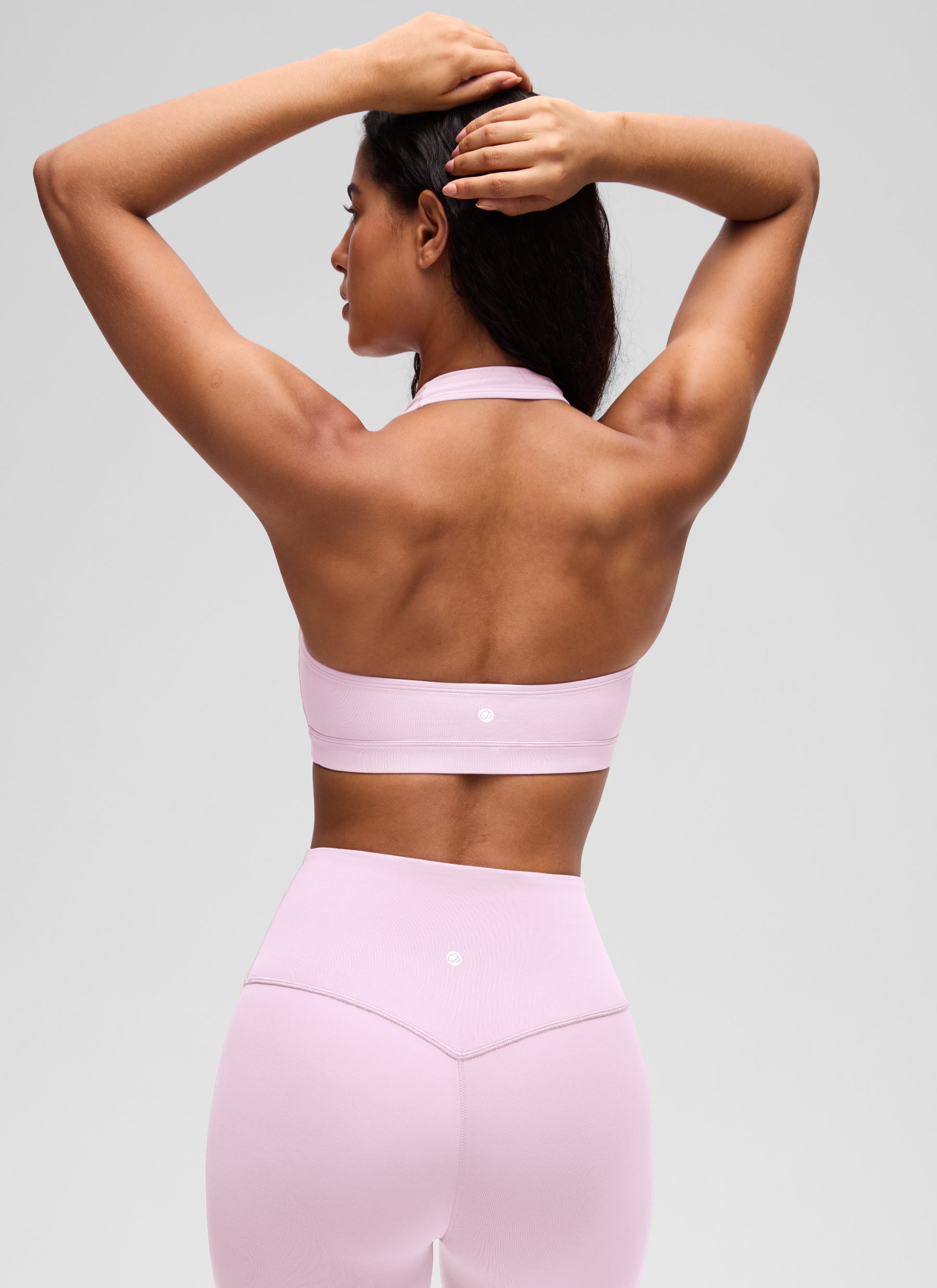 CRZ YOGA Mujer Sujetador Halter Espalda Abierta Organza Rosa