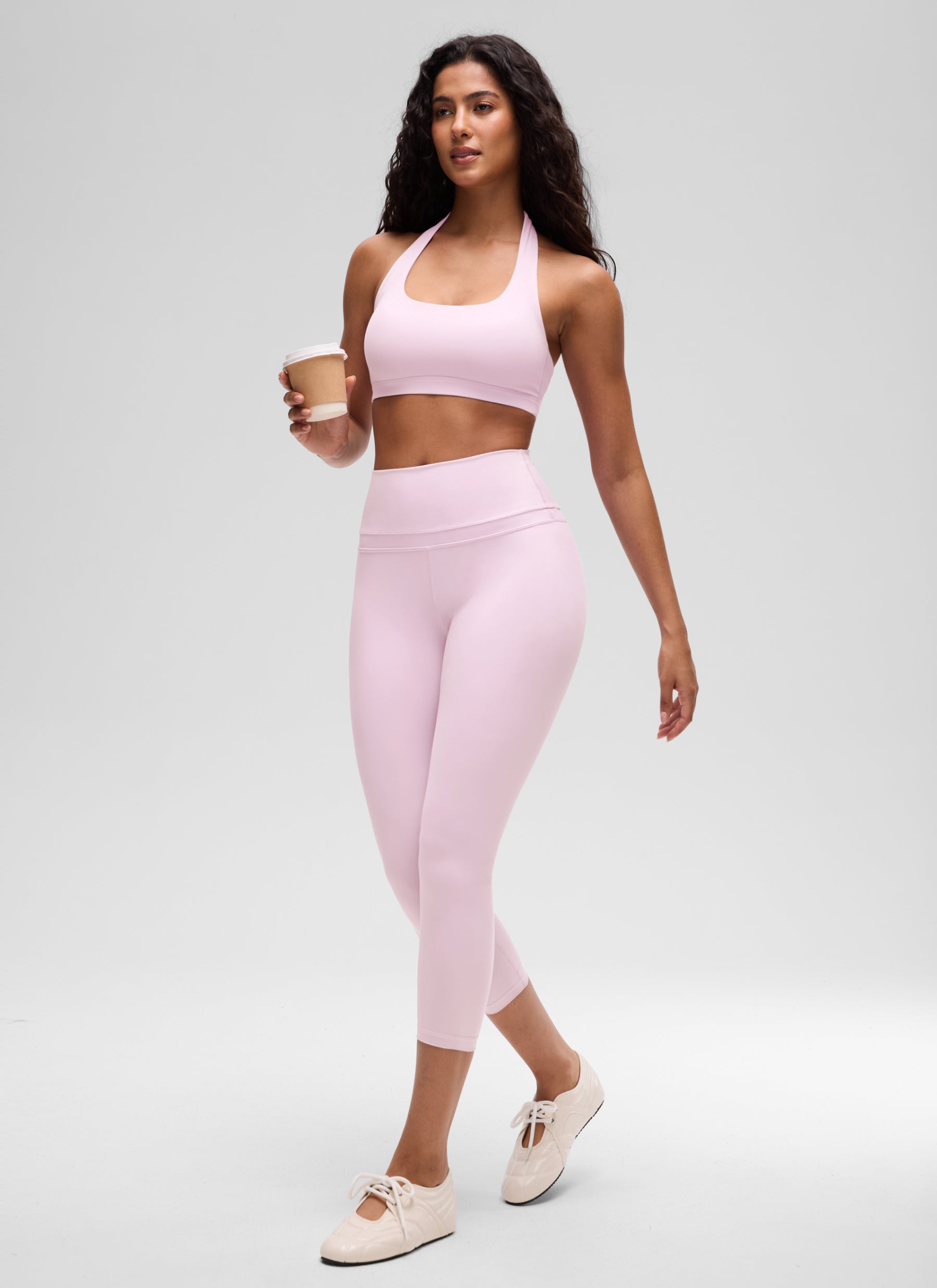 CRZ YOGA Mujer Sujetador Halter Espalda Abierta Organza Rosa