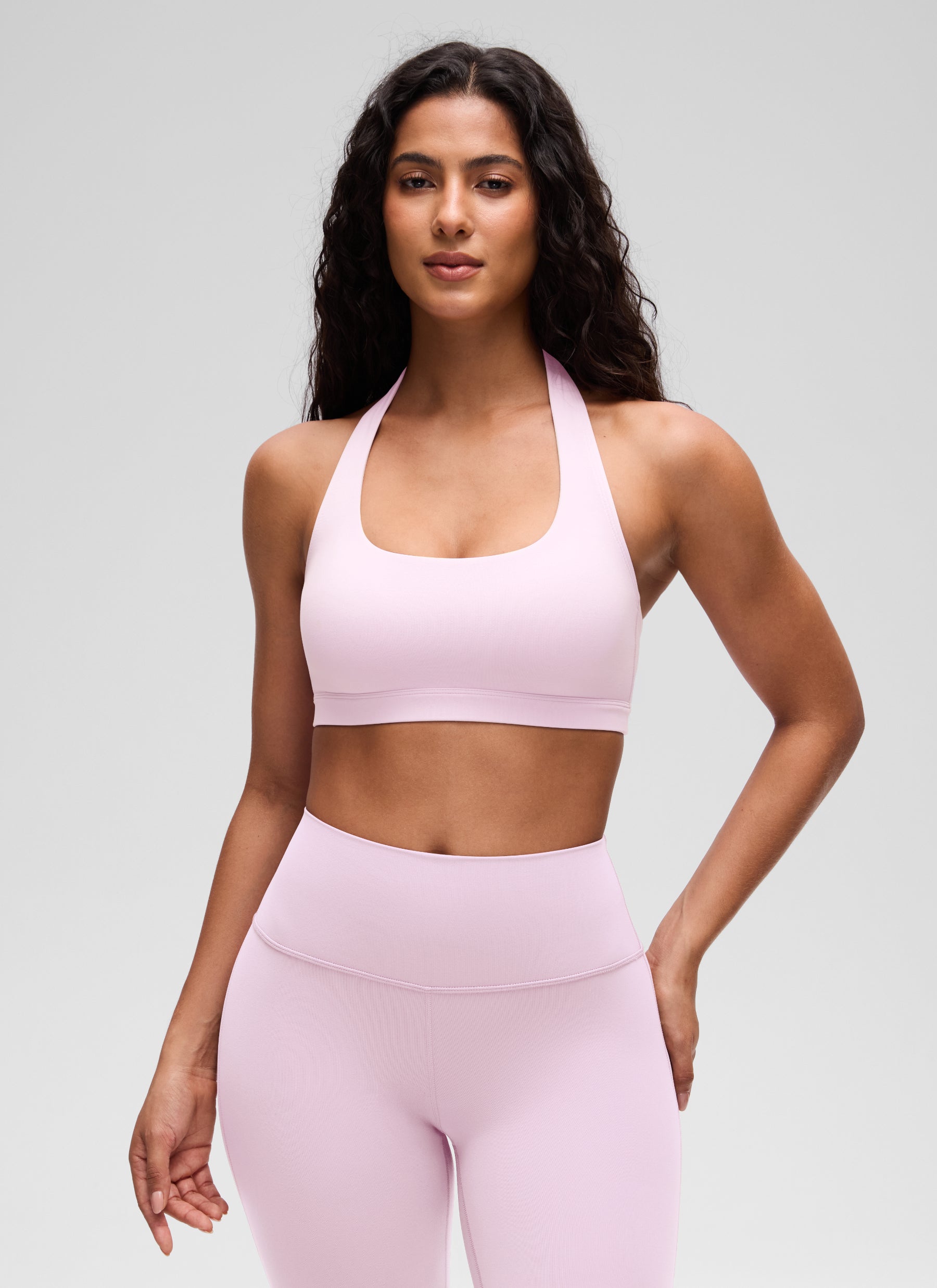 CRZ YOGA Mujer Sujetador Halter Espalda Abierta Organza Rosa