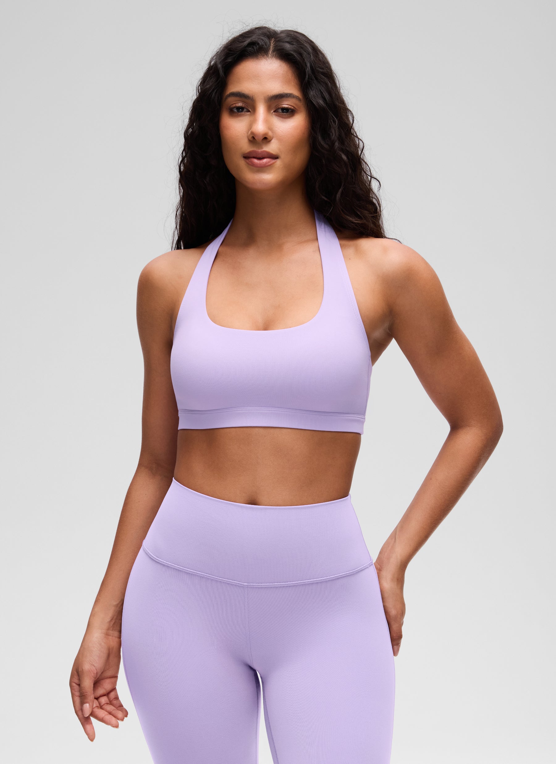 CRZ YOGA Mujer Sujetador Halter Espalda Abierta Escarcha Lavanda