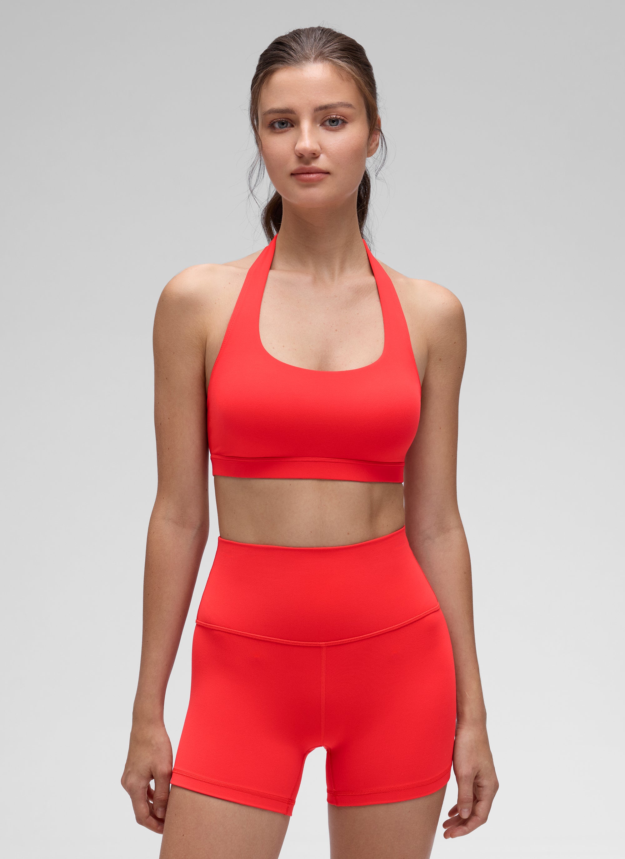 CRZ YOGA Mujer Sujetador Halter Espalda Abierta Rojo Profundo