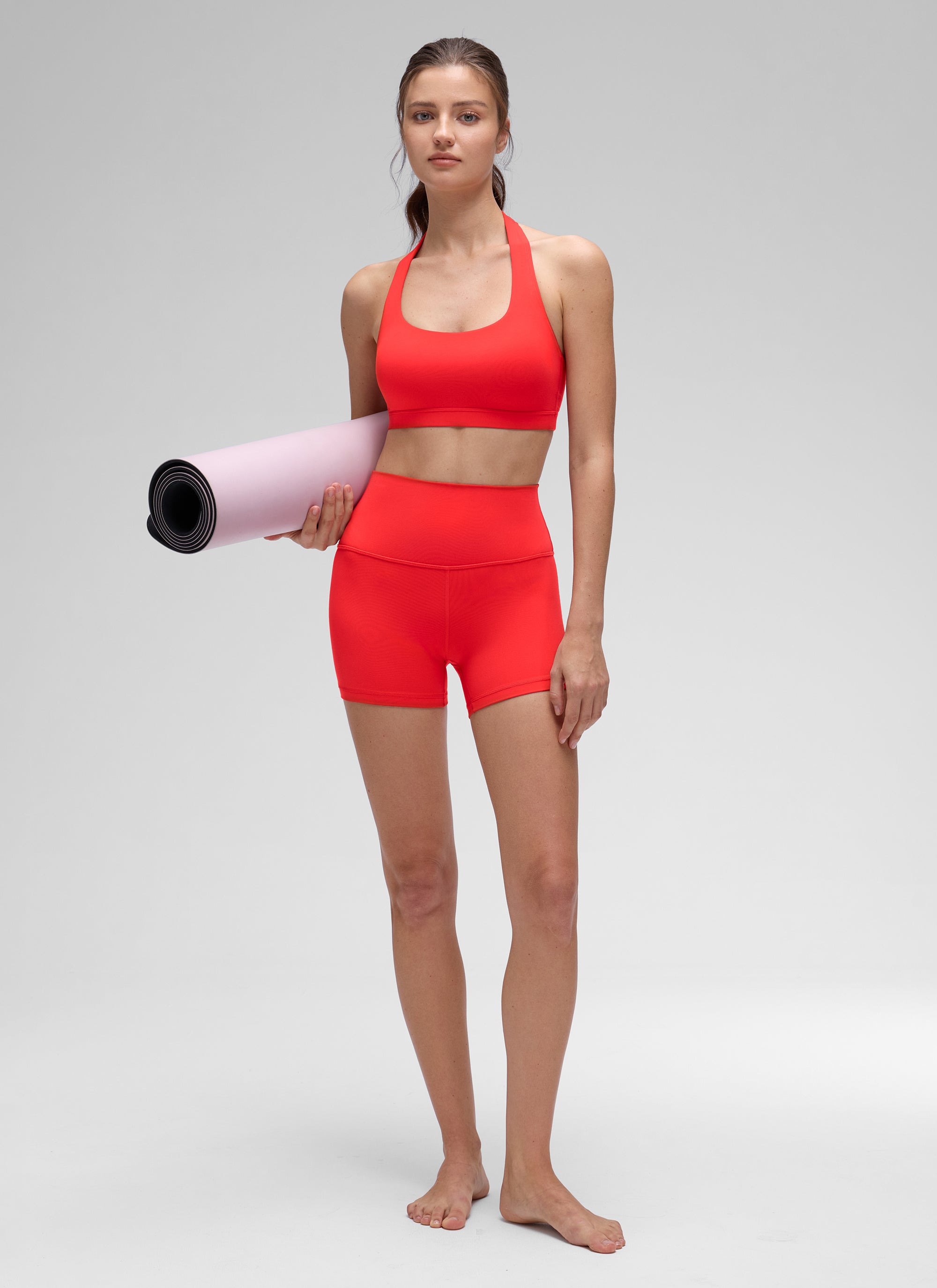 CRZ YOGA Mujer Sujetador Halter Espalda Abierta Rojo Profundo