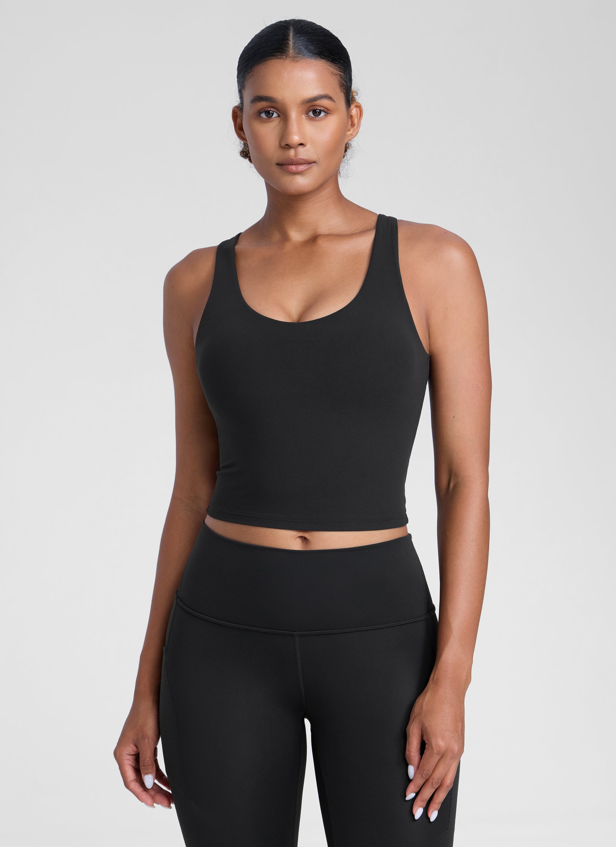 CRZ YOGA Mujer Butterlift Sujetador Racerback con Escote U para Yoga Negro