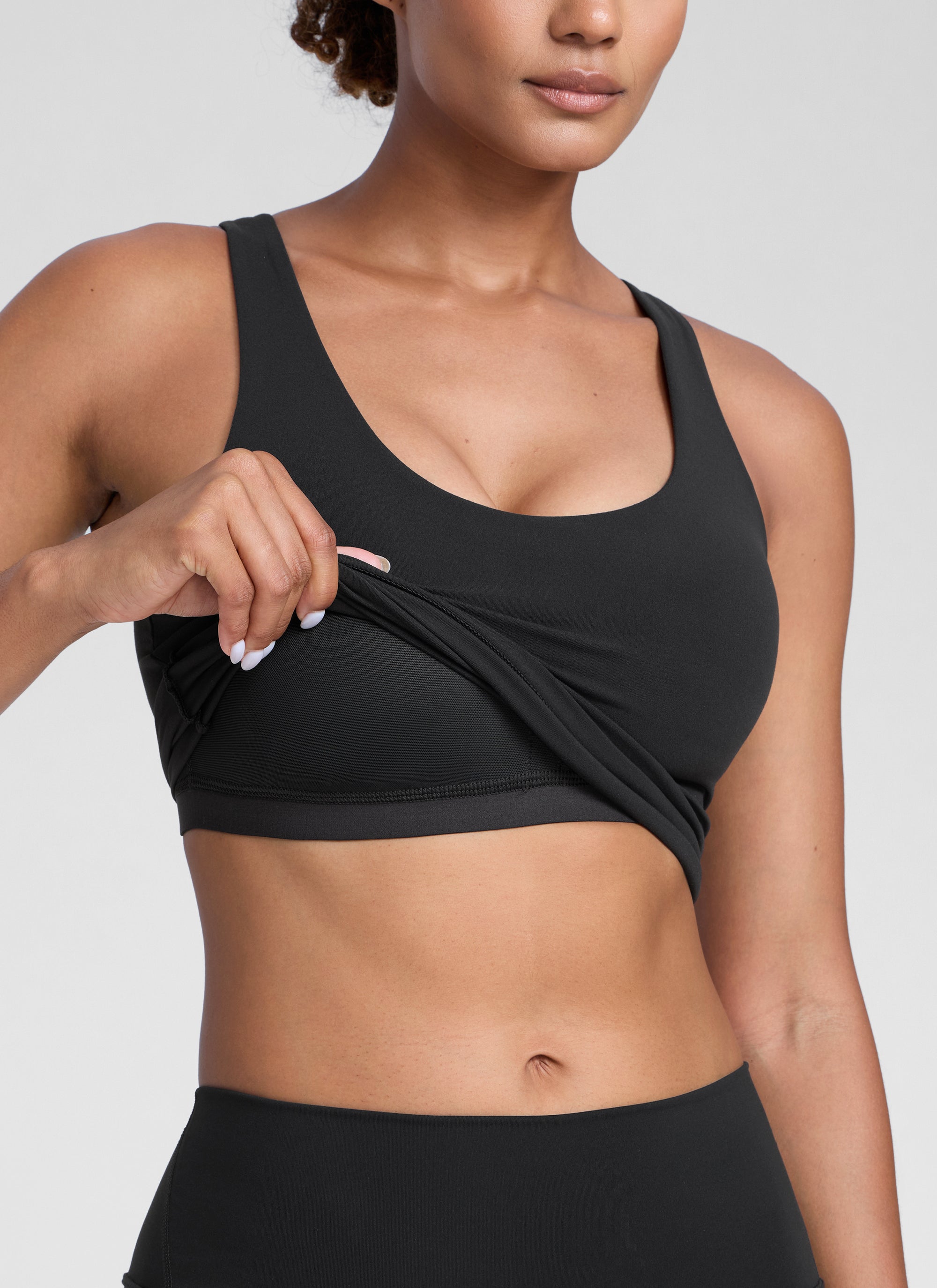 CRZ YOGA Mujer Butterlift Sujetador Racerback con Escote U para Yoga Negro