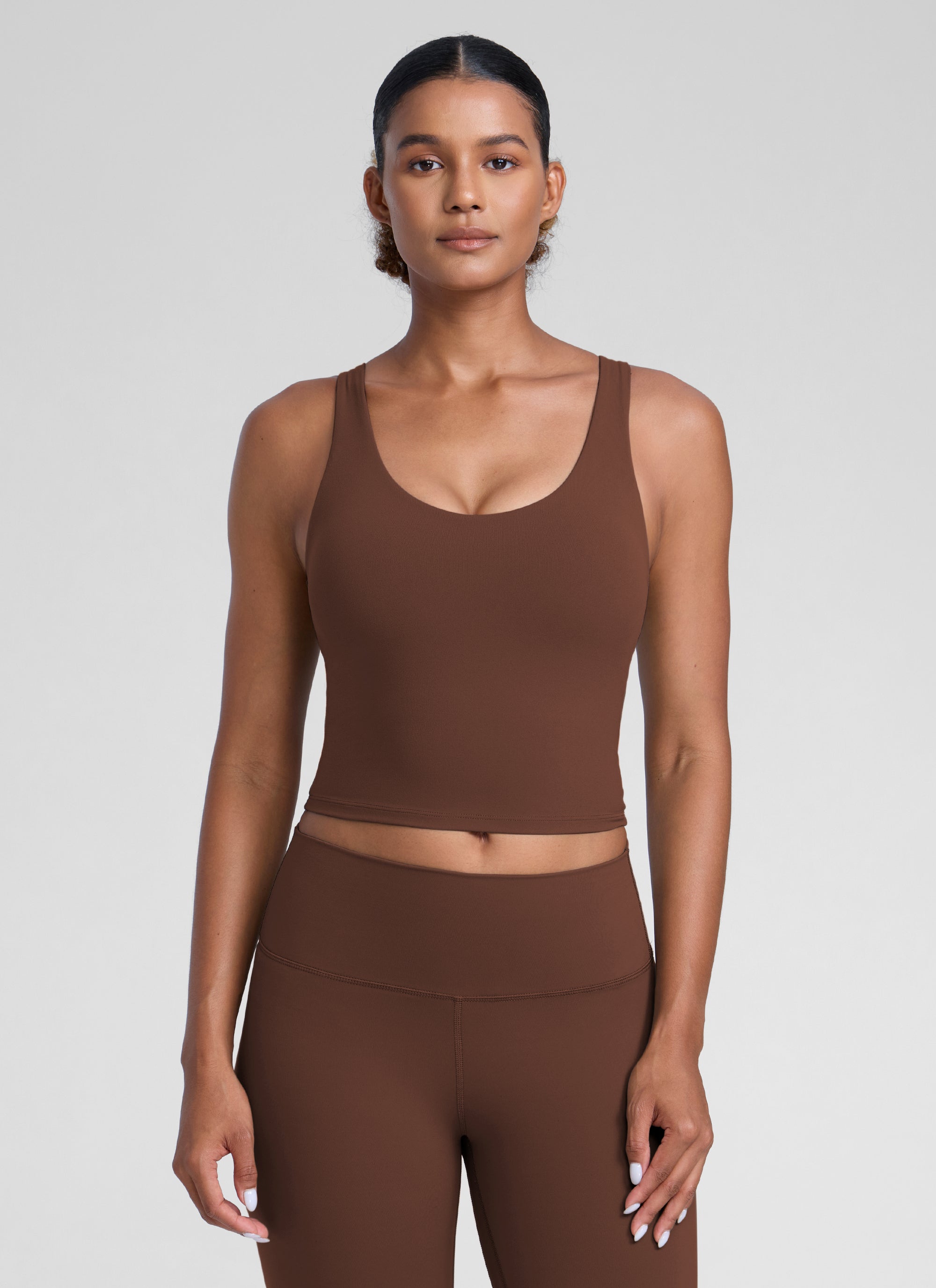 CRZ YOGA Mujer Butterlift Sujetador Racerback con Escote U para Yoga Café Morena