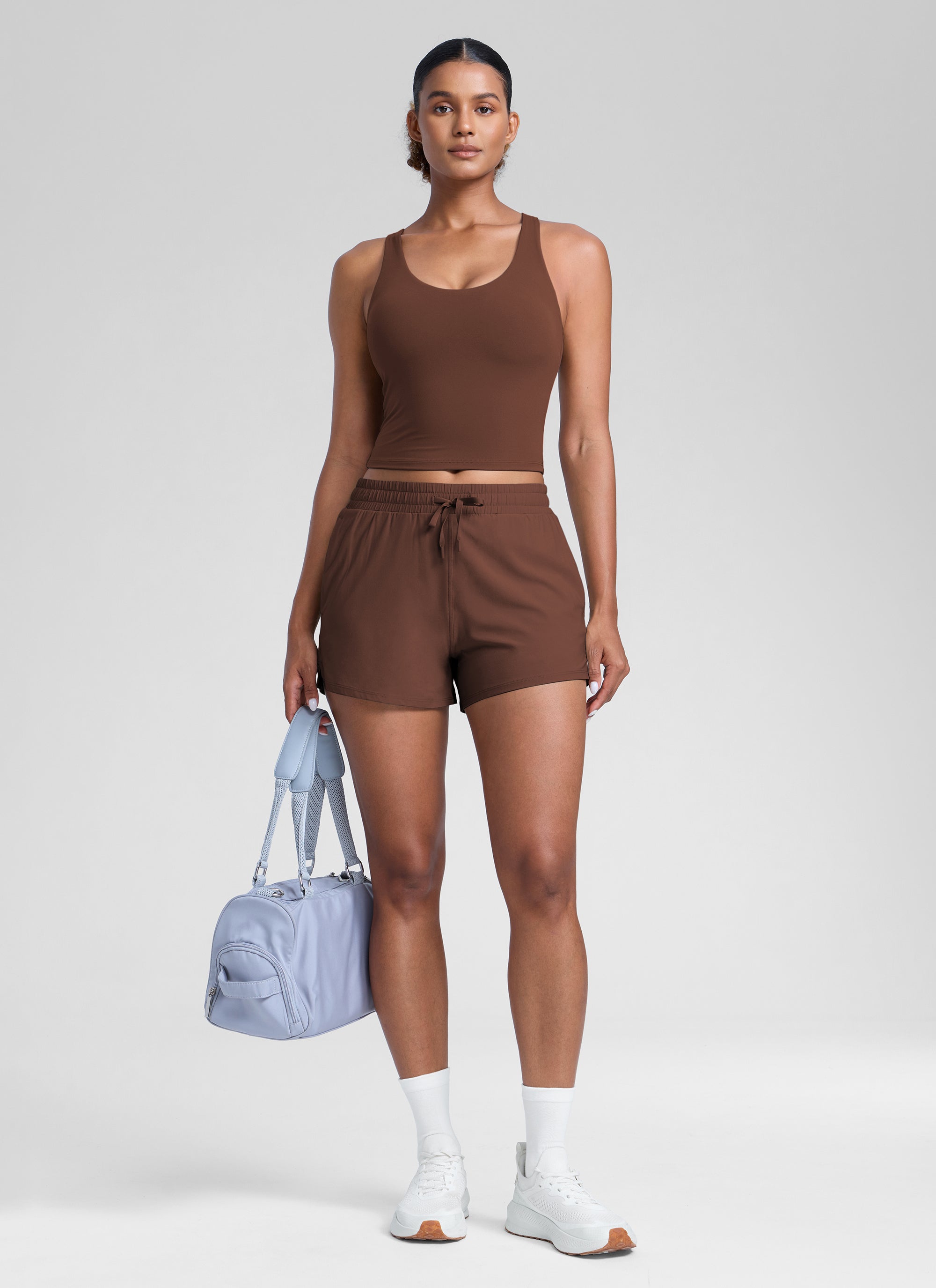 CRZ YOGA Mujer Butterlift Sujetador Racerback con Escote U para Yoga Café Morena
