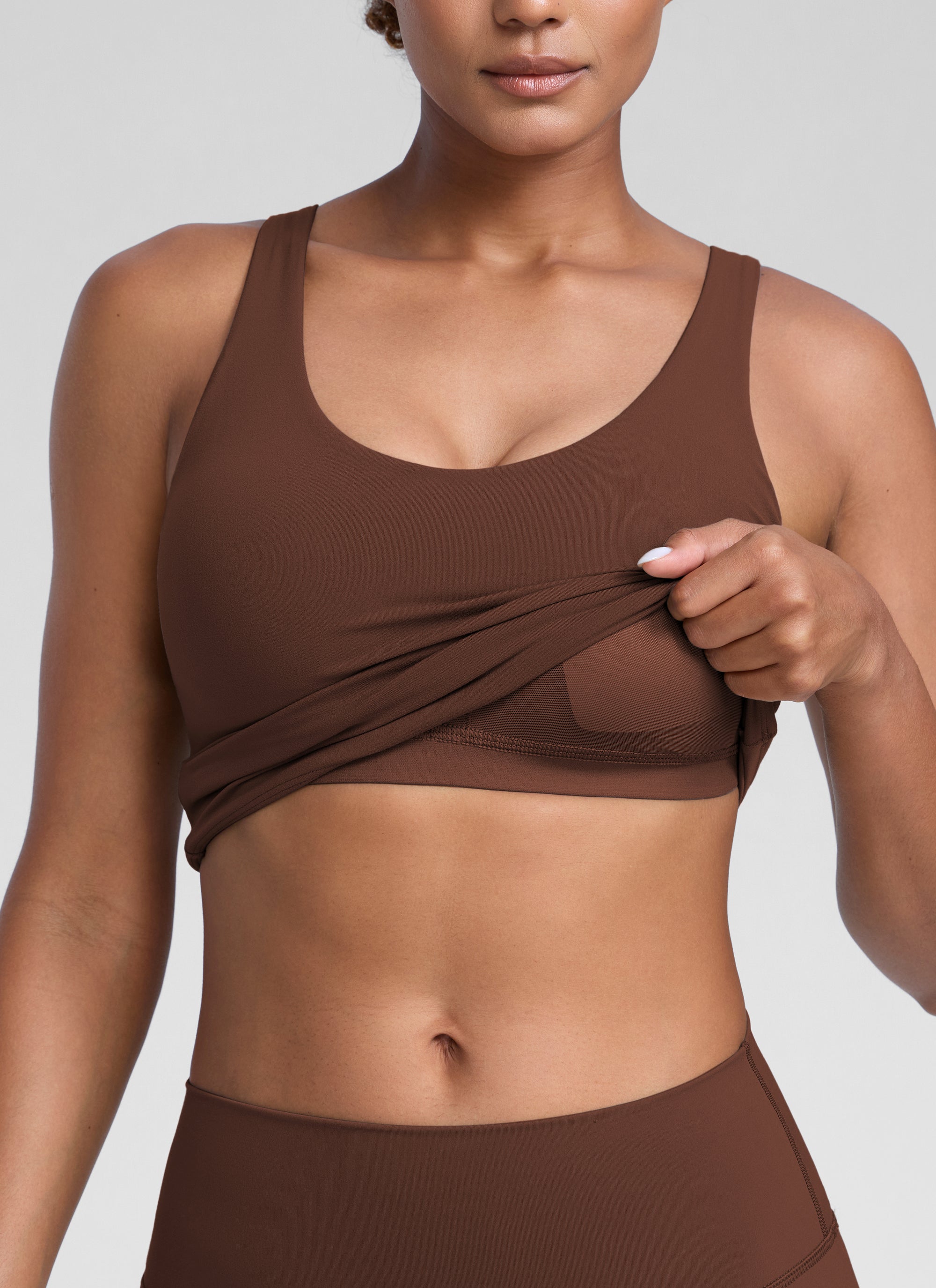 CRZ YOGA Mujer Butterlift Sujetador Racerback con Escote U para Yoga Café Morena