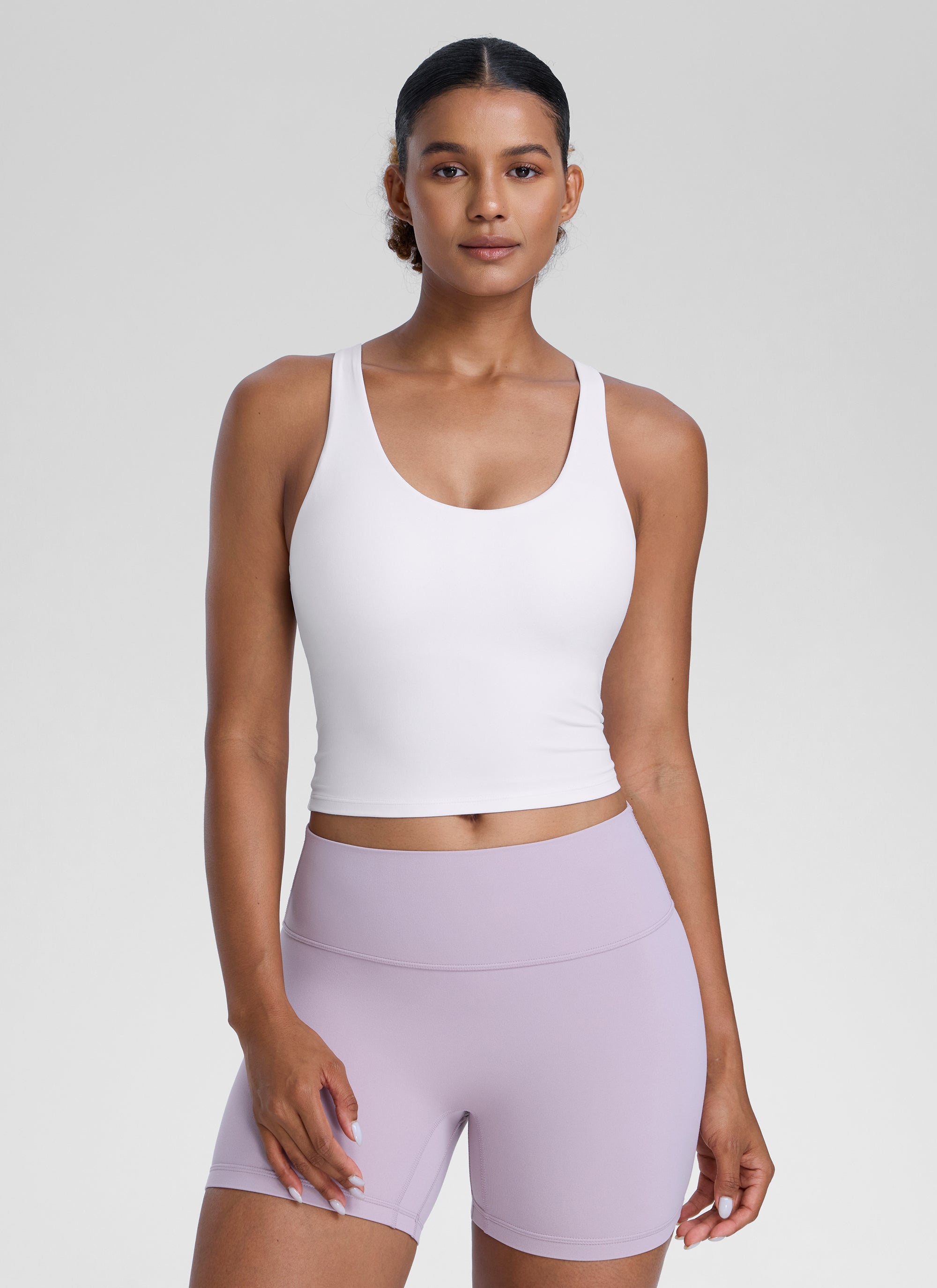 CRZ YOGA Mujer Butterlift Sujetador Racerback con Escote U para Yoga blanco