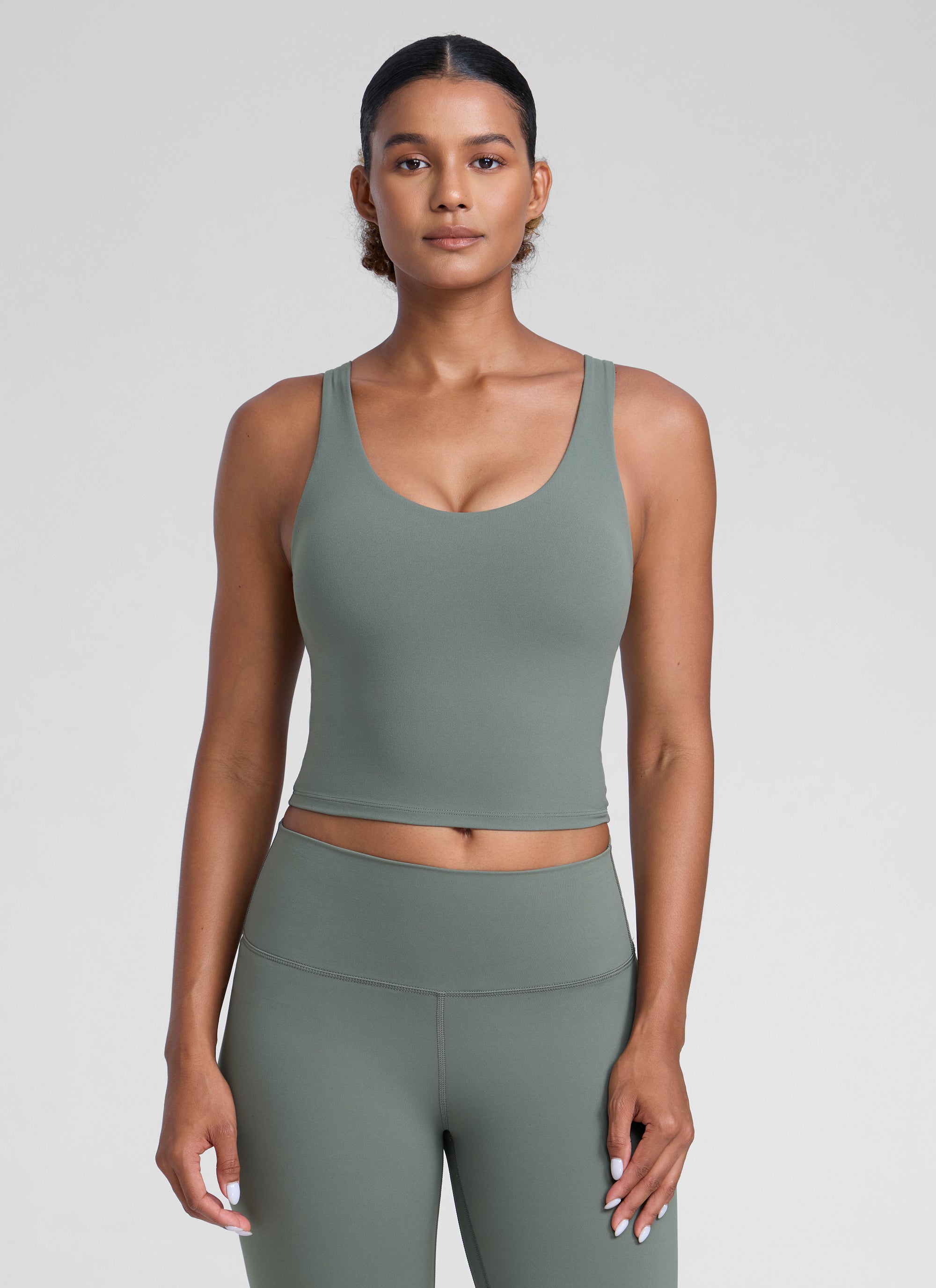 CRZ YOGA Mujer Butterlift Sujetador Racerback con Escote U para Yoga Salvia gris