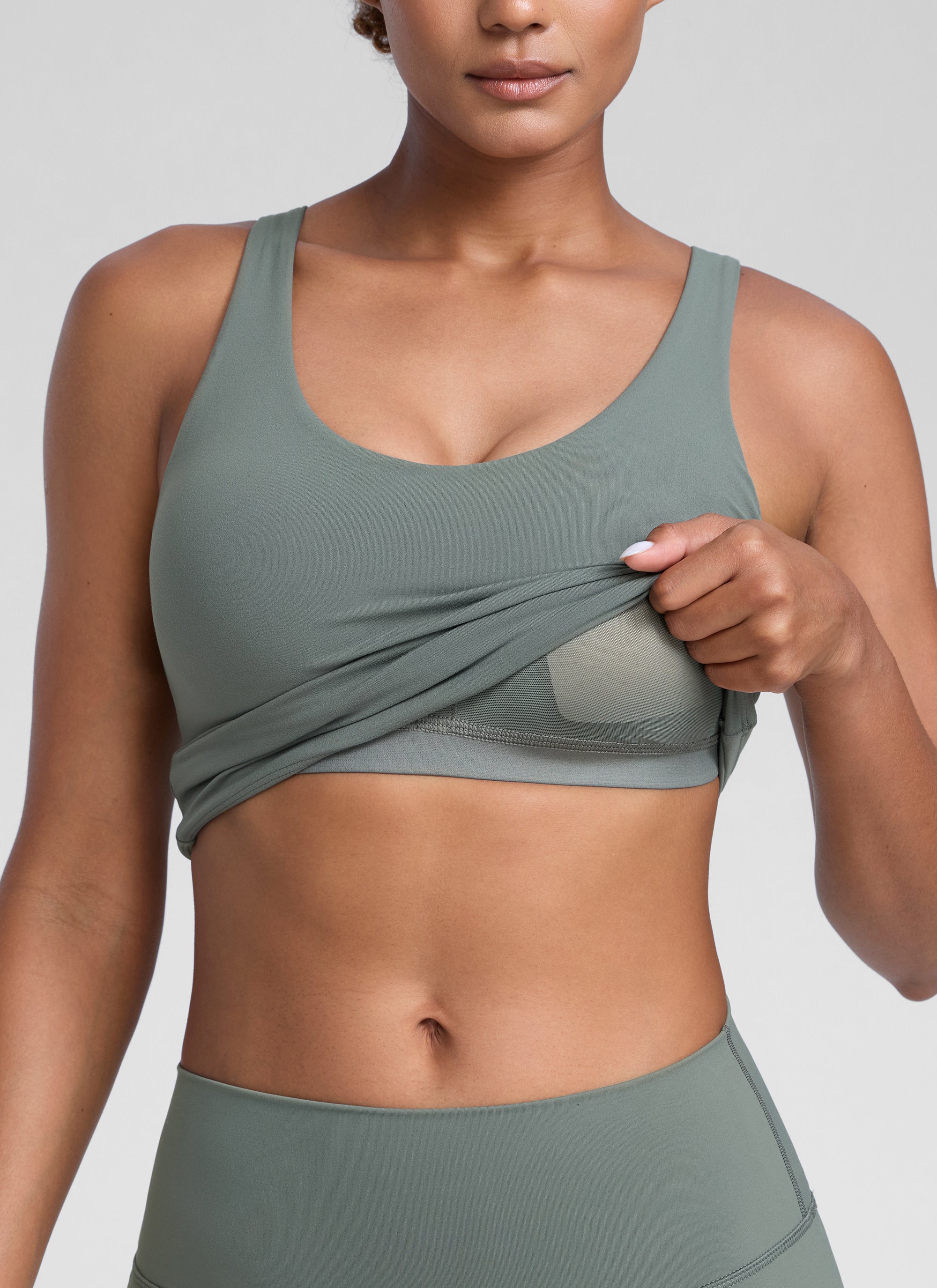 CRZ YOGA Mujer Butterlift Sujetador Racerback con Escote U para Yoga Salvia gris
