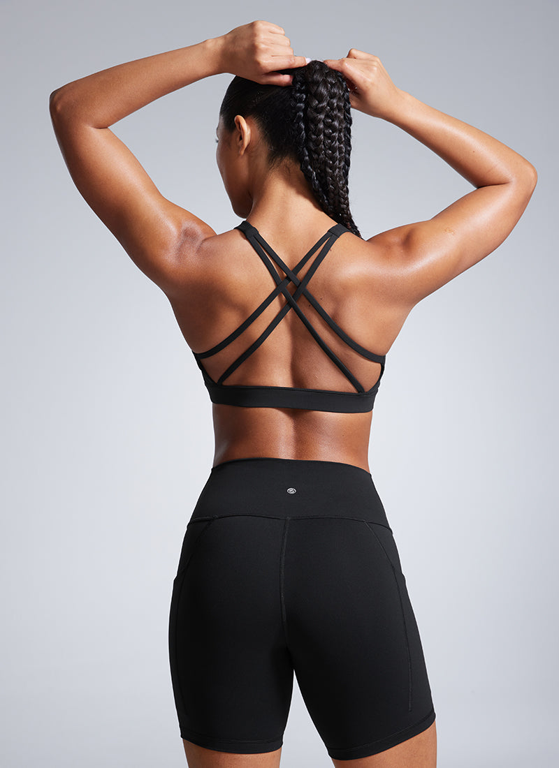 CRZ YOGA  Butterbreeze Sujetador Deportivo Acolchado con Cuello Cuadrado para Mujer Negro
