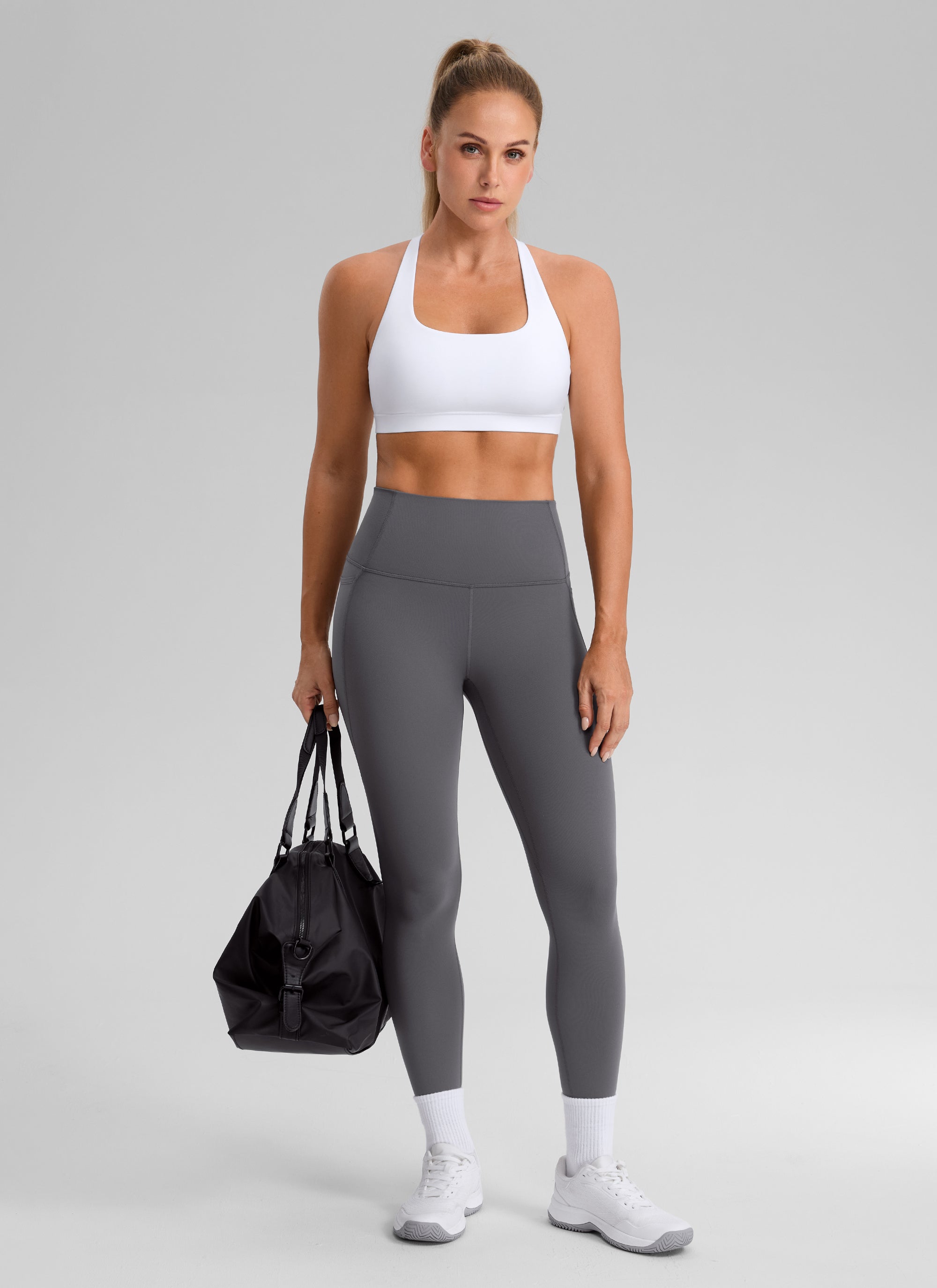 CRZ YOGA  Butterbreeze Sujetador Deportivo Acolchado con Cuello Cuadrado para Mujer blanco