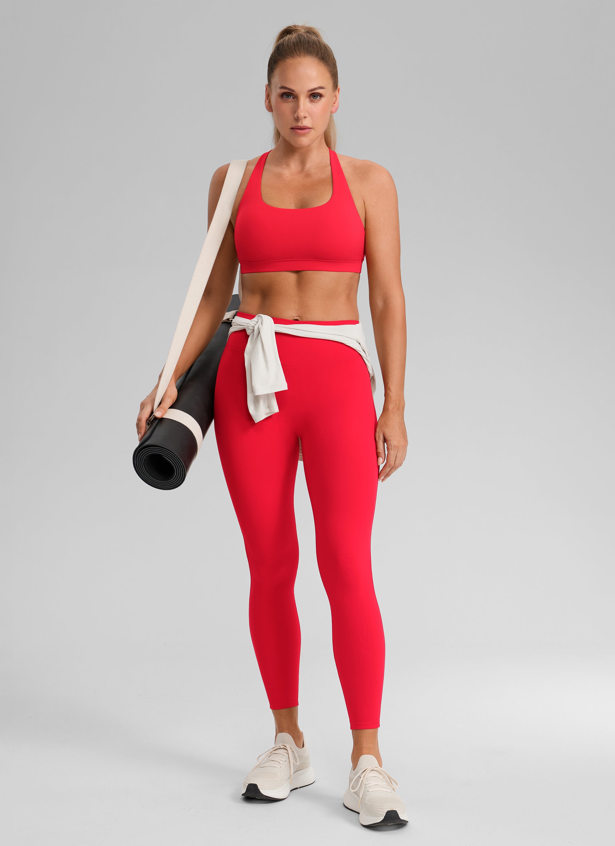 CRZ YOGA  Butterbreeze Sujetador Deportivo Acolchado con Cuello Cuadrado para Mujer Rojo Profundo