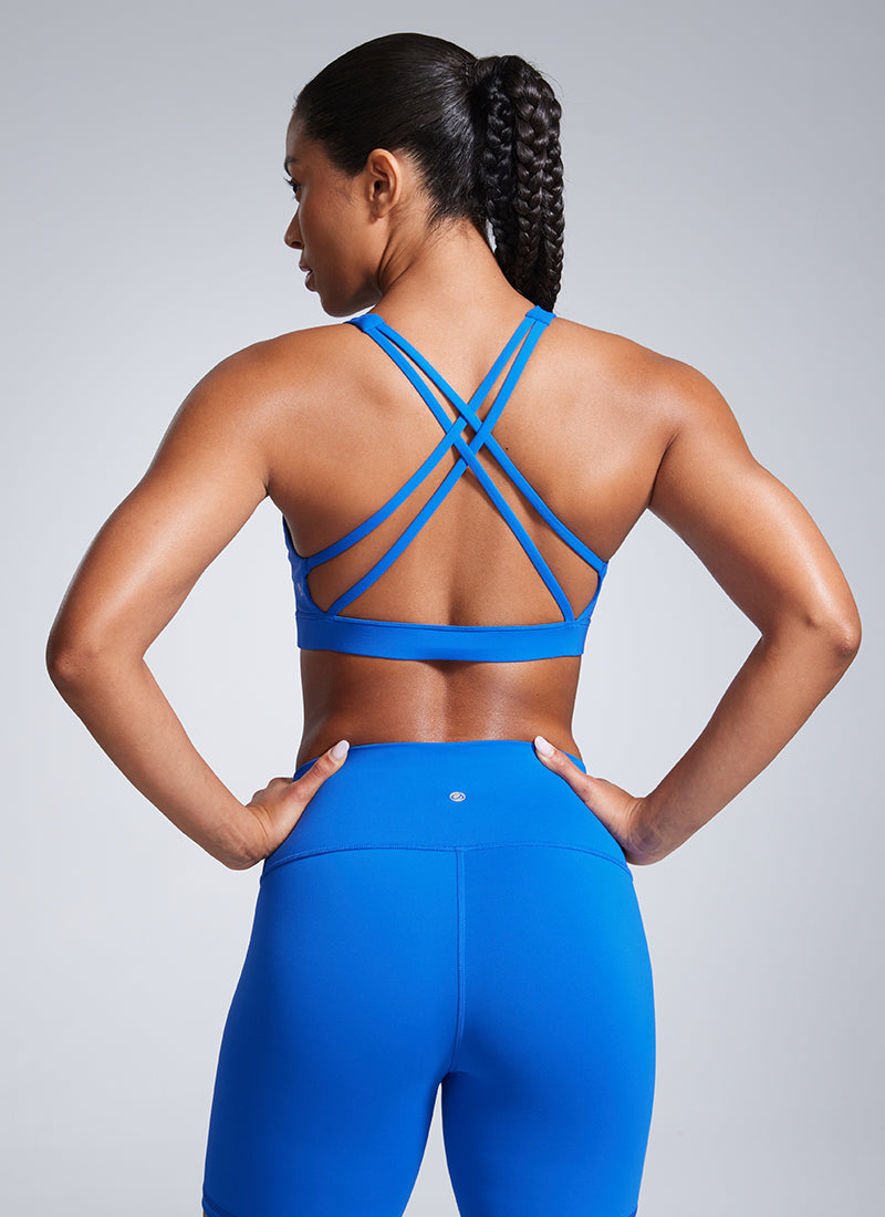 CRZ YOGA  Butterbreeze Sujetador Deportivo Acolchado con Cuello Cuadrado para Mujer Azul Destello