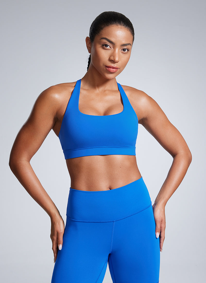 CRZ YOGA  Butterbreeze Sujetador Deportivo Acolchado con Cuello Cuadrado para Mujer Azul Destello