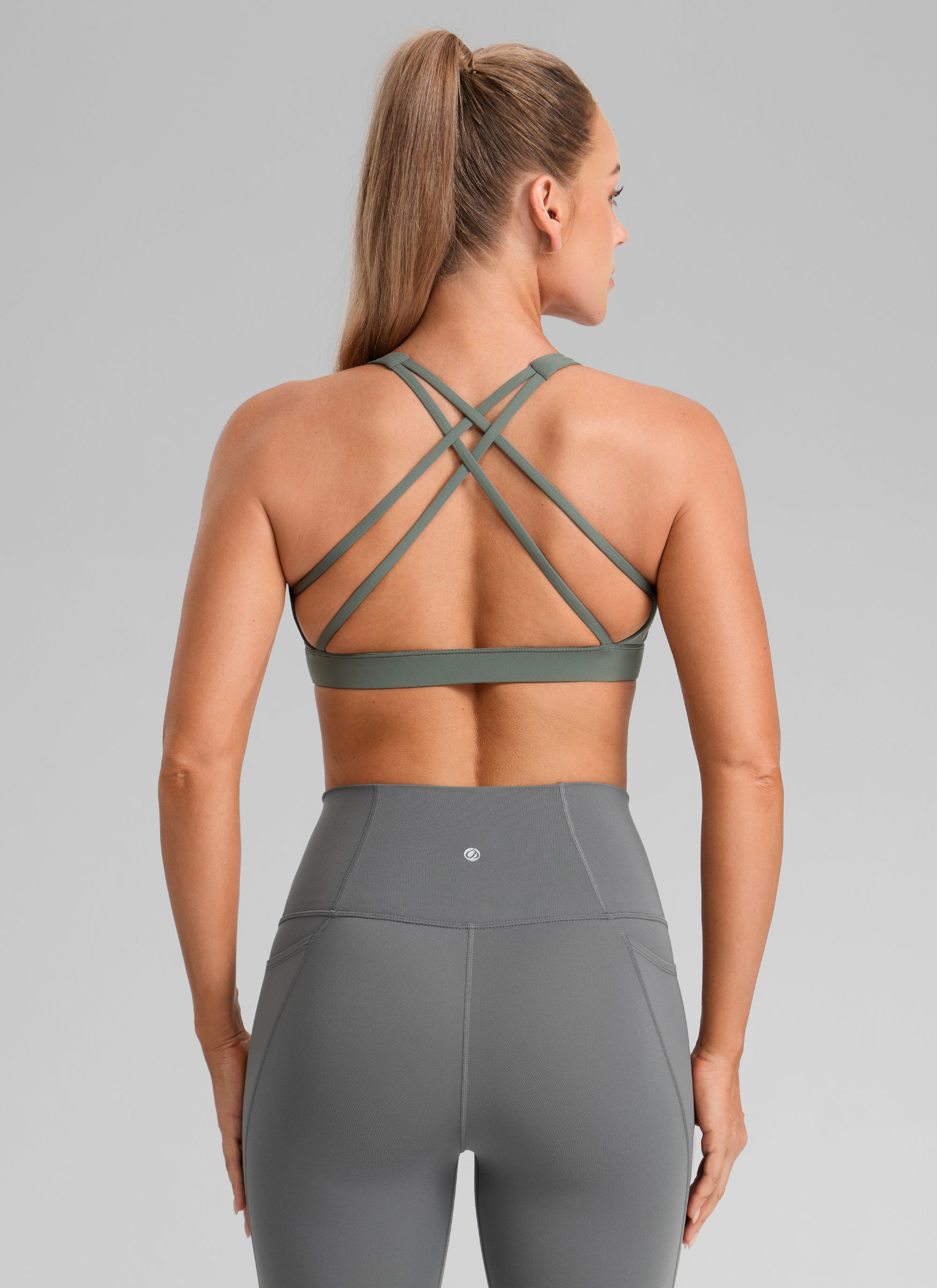 CRZ YOGA  Butterbreeze Sujetador Deportivo Acolchado con Cuello Cuadrado para Mujer Salvia gris