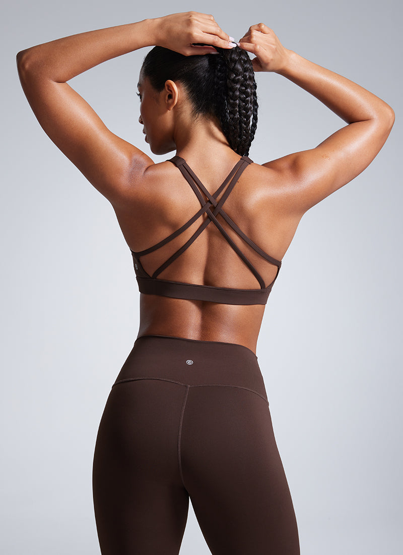 CRZ YOGA  Butterbreeze Sujetador Deportivo Acolchado con Cuello Cuadrado para Mujer Marrón Fudge Caliente