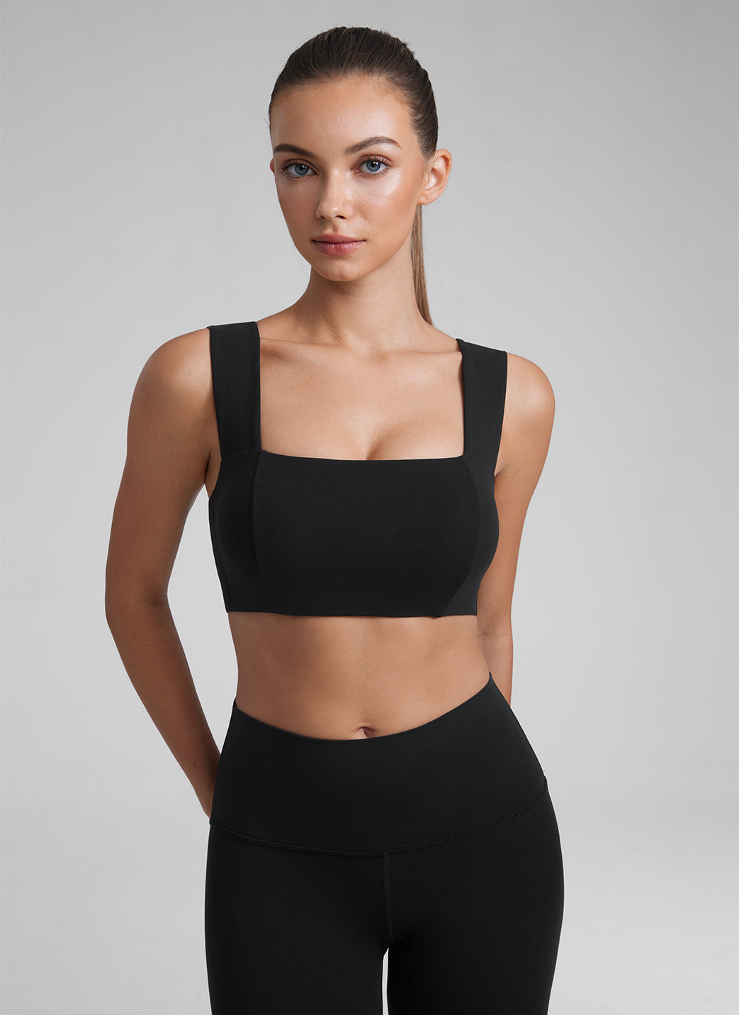 CRZ YOGA Butterluxe Sujetador Mujer Escote Cuadrado Espalda Abierta Negro