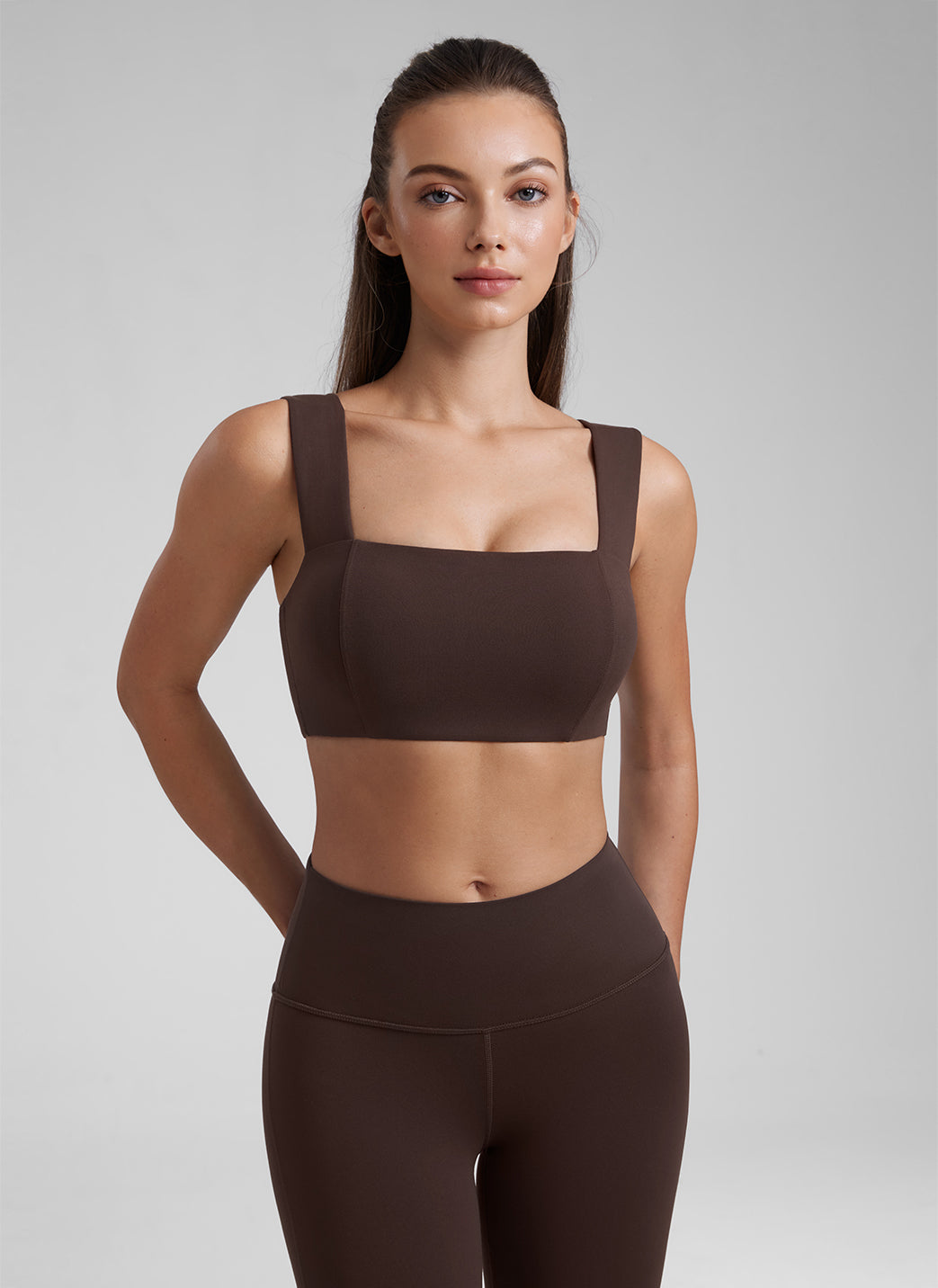 CRZ YOGA Butterluxe Sujetador Mujer Escote Cuadrado Espalda Abierta Marrón Fudge Caliente