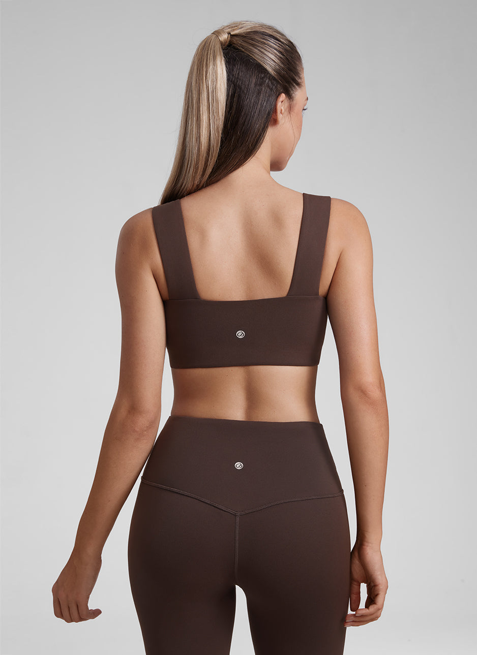 CRZ YOGA Butterluxe Sujetador Mujer Escote Cuadrado Espalda Abierta Marrón Fudge Caliente