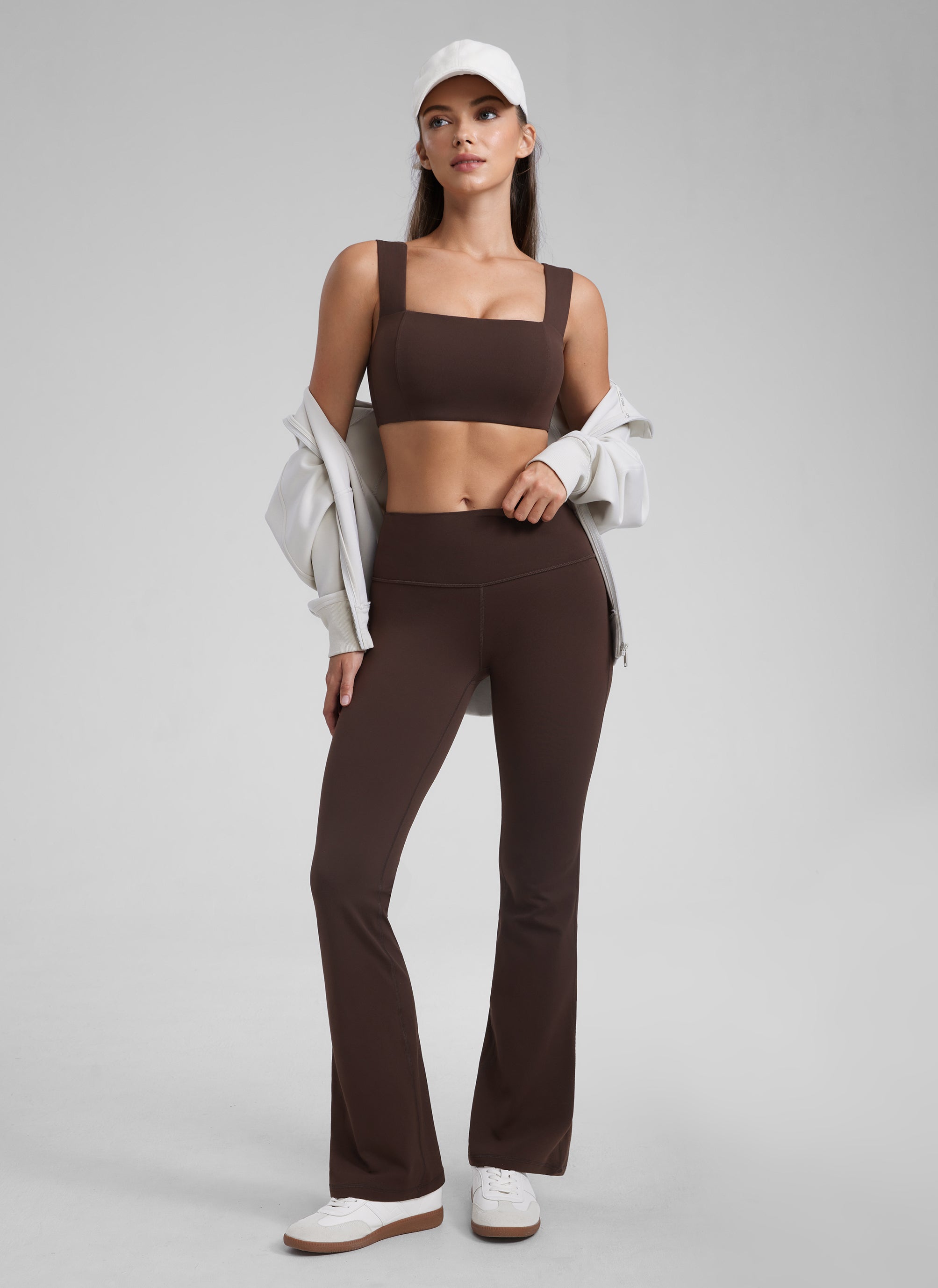 CRZ YOGA Butterluxe Sujetador Mujer Escote Cuadrado Espalda Abierta Marrón Fudge Caliente