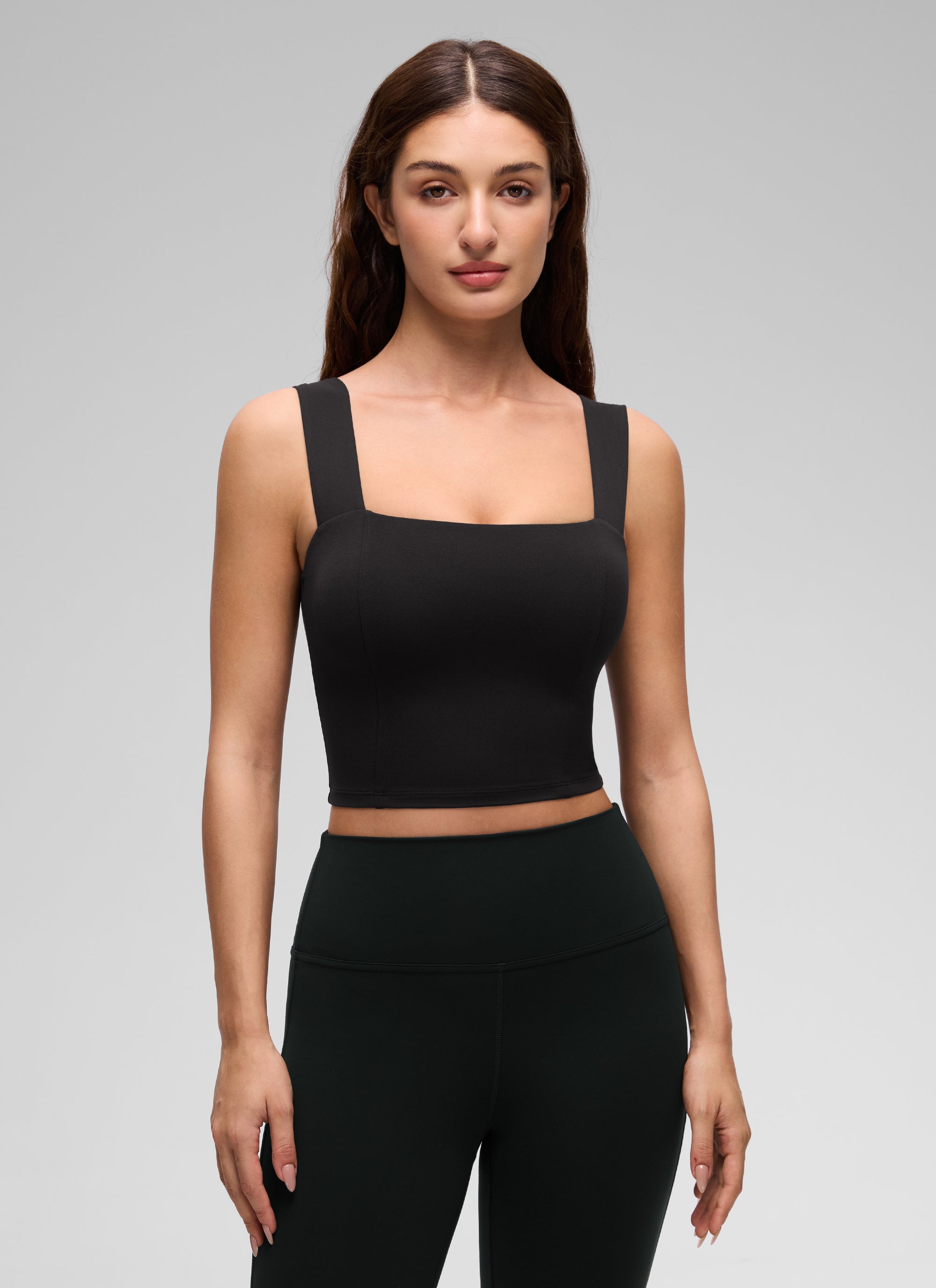 CRZ YOGA Mujer Butterluxe de Cuello Cuadrado y Sujetador Incorporado Negro