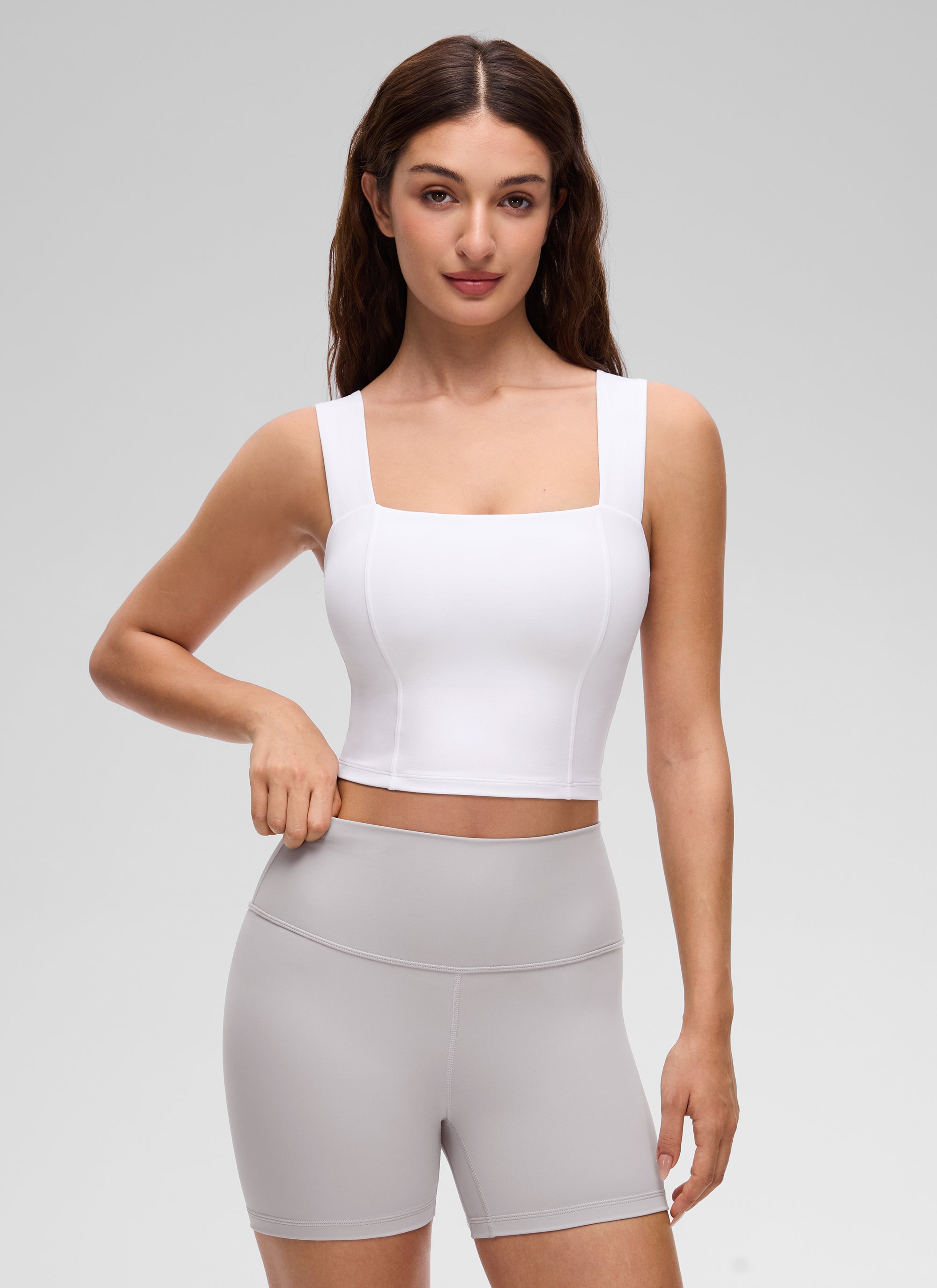 CRZ YOGA Mujer Butterluxe de Cuello Cuadrado y Sujetador Incorporado blanco