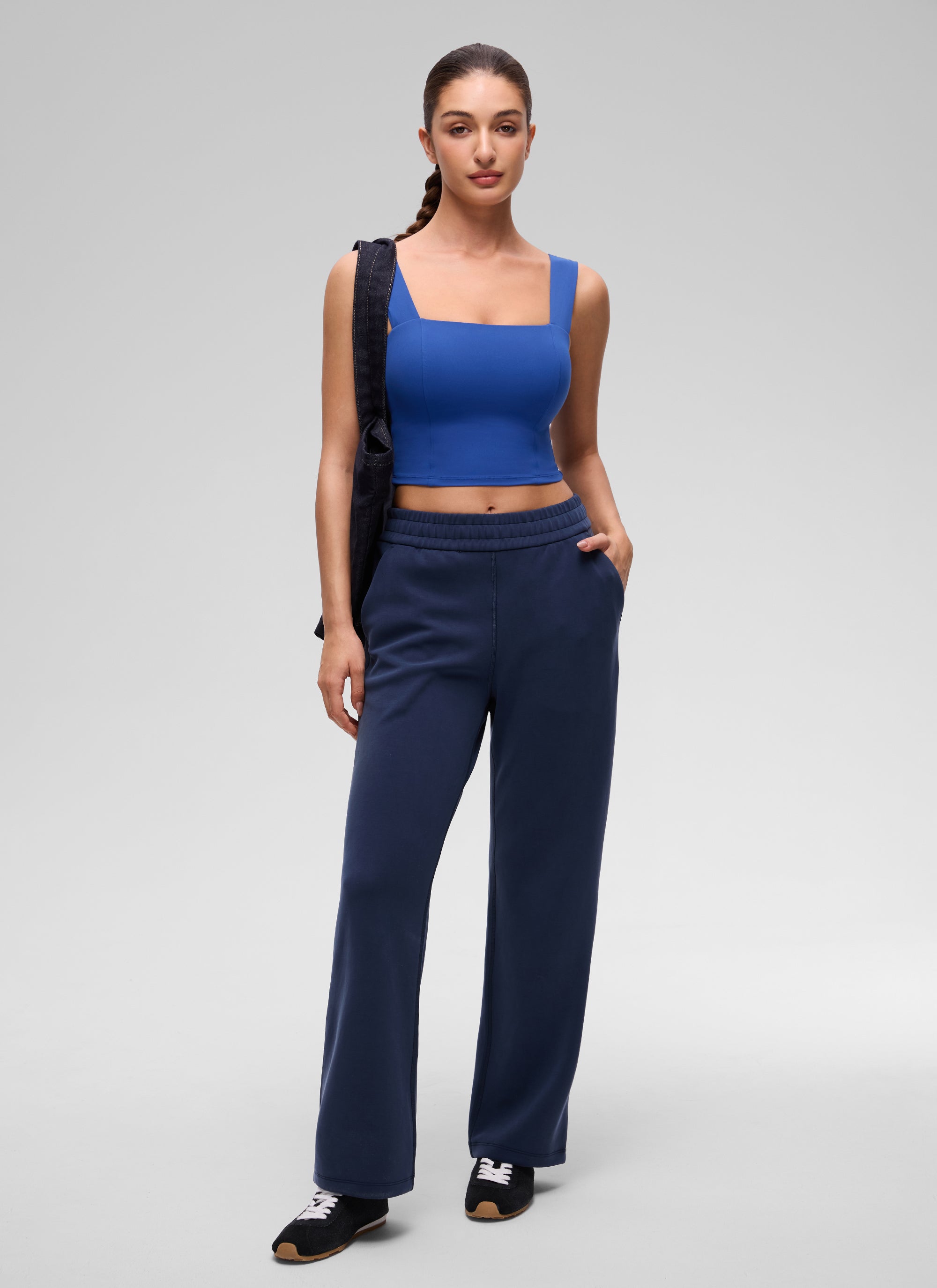 CRZ YOGA Mujer Butterluxe de Cuello Cuadrado y Sujetador Incorporado Azul Ondulante