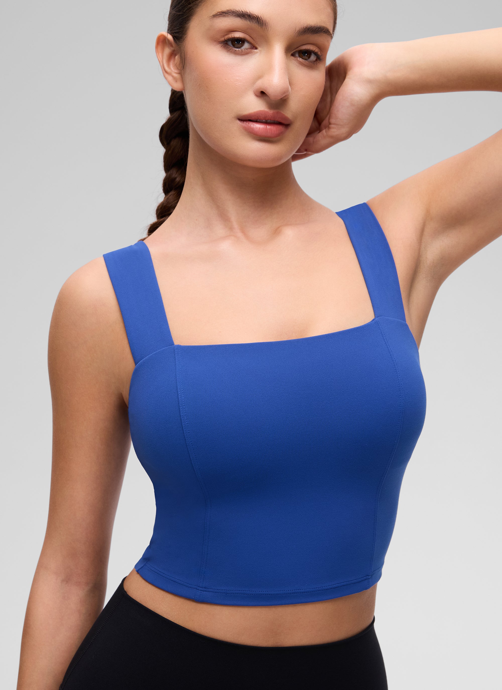 CRZ YOGA Mujer Butterluxe de Cuello Cuadrado y Sujetador Incorporado Azul Ondulante