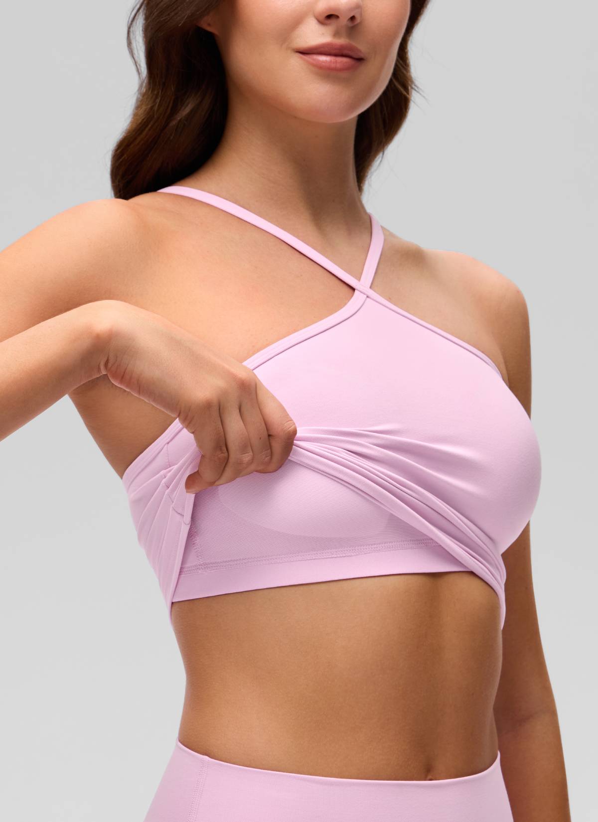 CRZ YOGA Women's Butterluxe Sujetador Incorporado de Halter Cruzado Vita Rosa