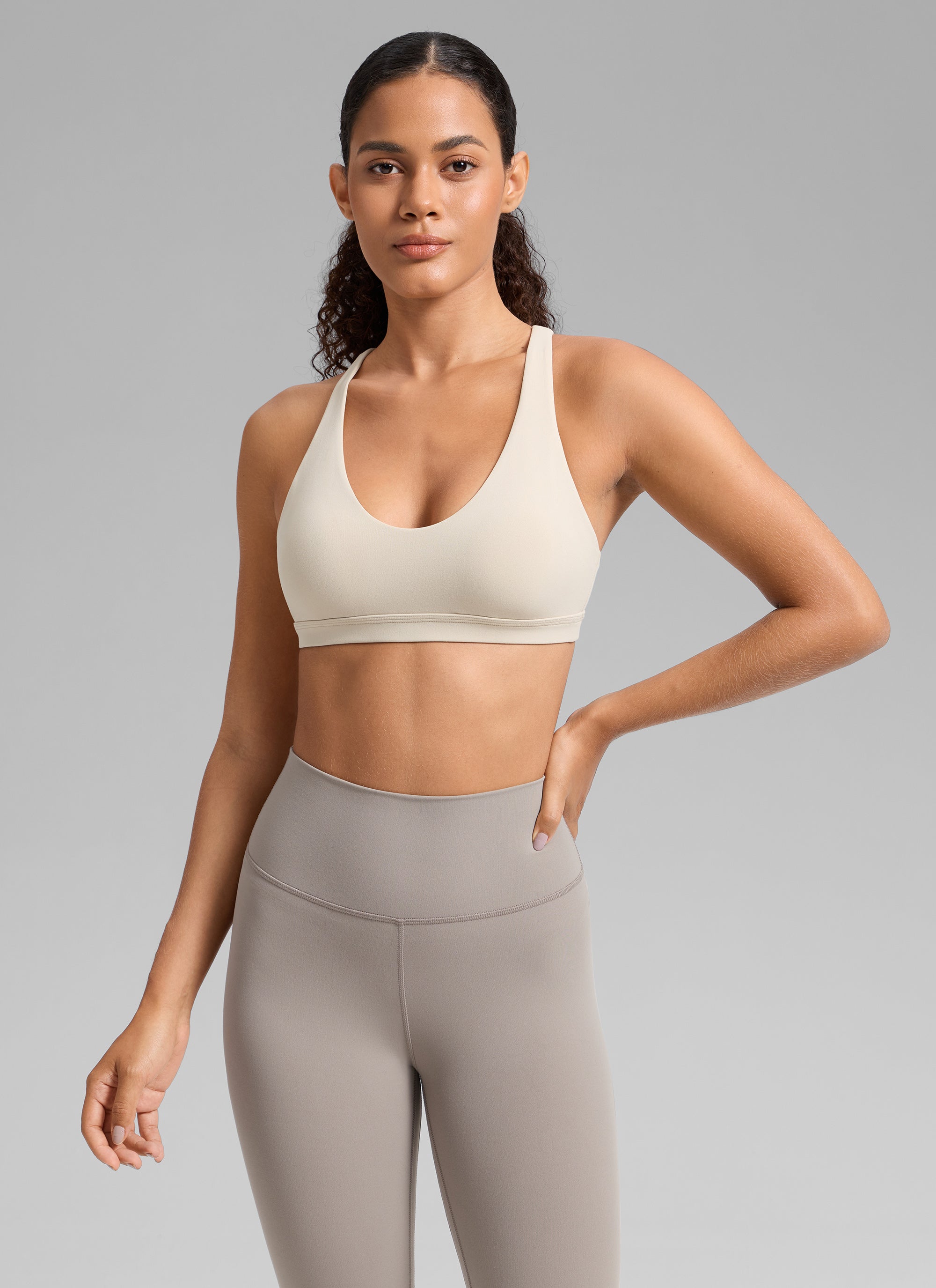 CRZ YOGA Sujetador Deportivo U-Cut con Espalda Cruzada para Mujer Bronceado Mojave