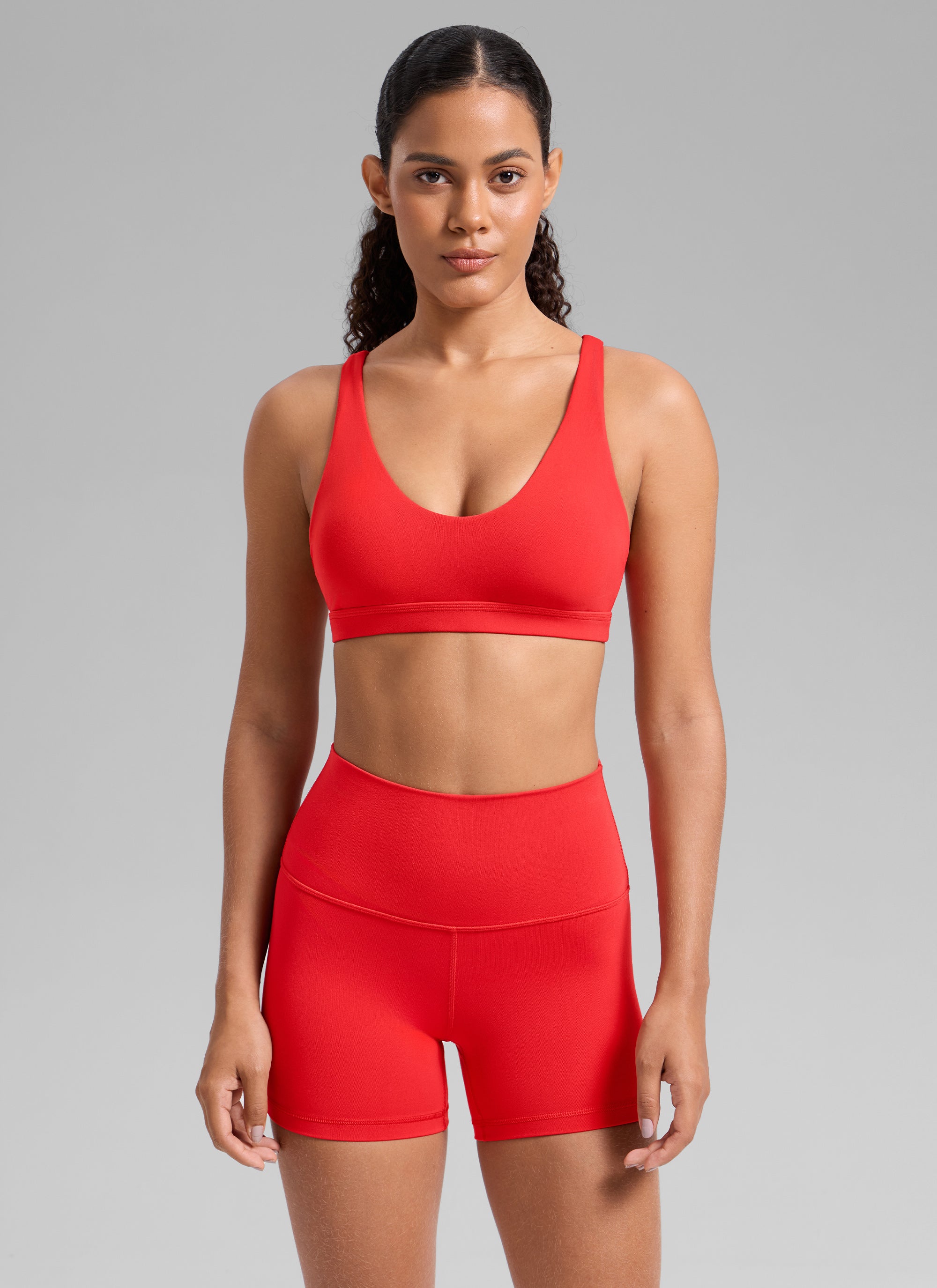 CRZ YOGA Sujetador Deportivo U-Cut con Espalda Cruzada para Mujer Rojo Profundo